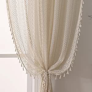 WAZZIO Cortinas Bege Boho Lace Cafe 91 cm