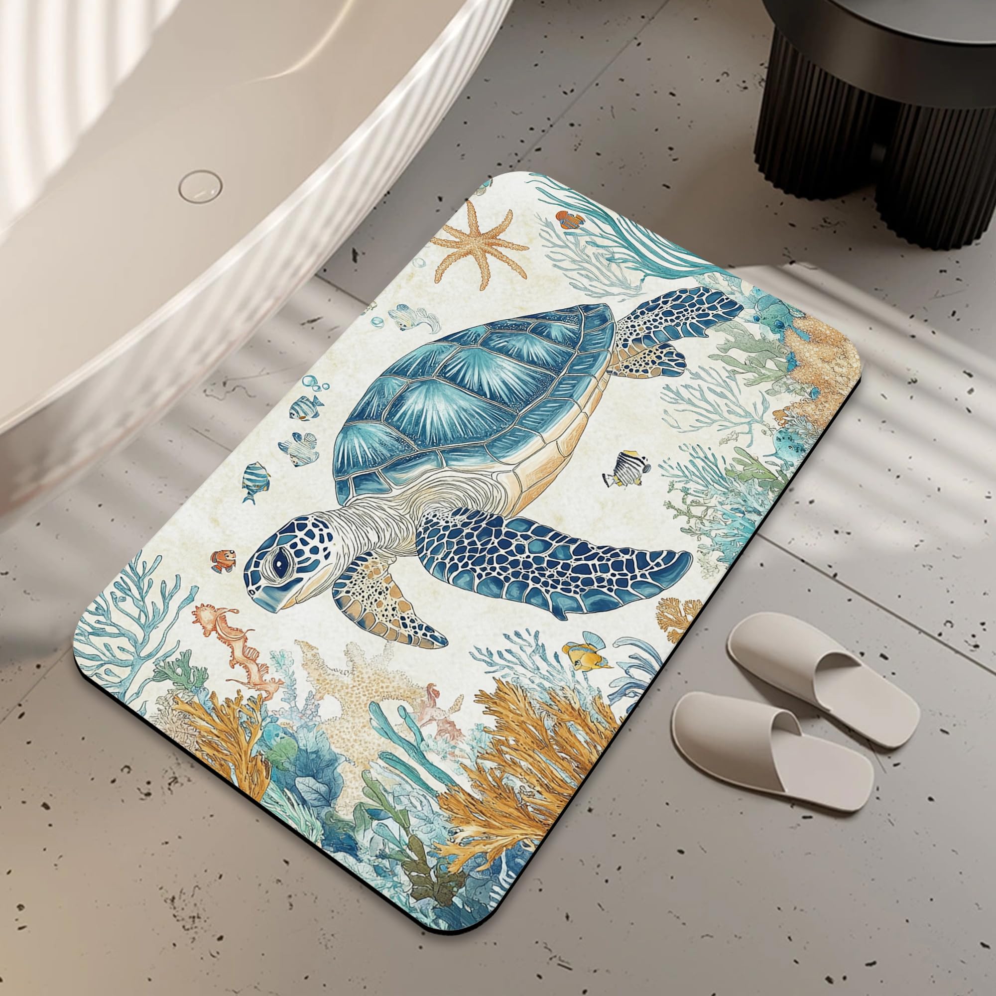 LUOENY Turtle Bath Mat, Non-Slip Quick Dry Absorbent Thin Bathroom Rug Fit Under Door Bathroom Mat Shower Rug for in Front of Bathtub, Sink, Shower Room (75x43 cm)