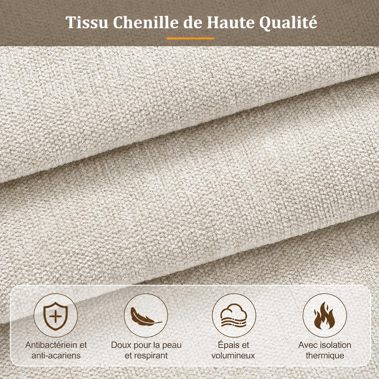Zepneiy Lit 160x200 avec sommier à Lattes et tête de lit matelassée,Lit Double rembourré avec tête de lit Affiche 12 cm,Chenille Beige(sans Matelas)
