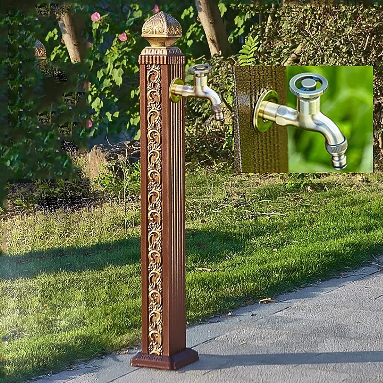 XDLEDMKIZ Water Spigot,Vertical Garden Water Column with Dual Faucet, Floor Mounted Outdoor Faucet, Freestanding Hydrant, Freeze Proof Spigot for Fros