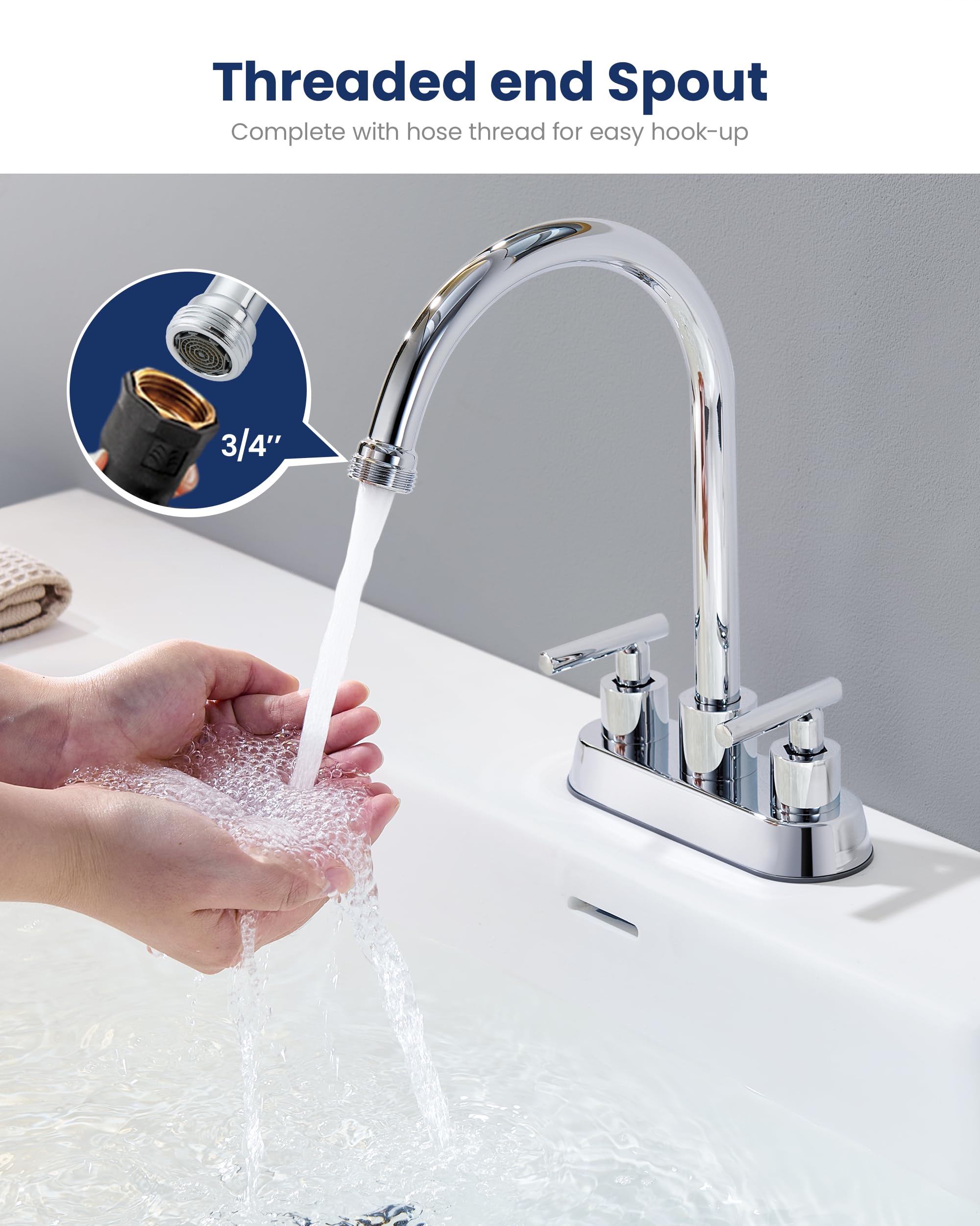 KroBer 4" Chrome Laundry Faucet - 360° Swivel -4