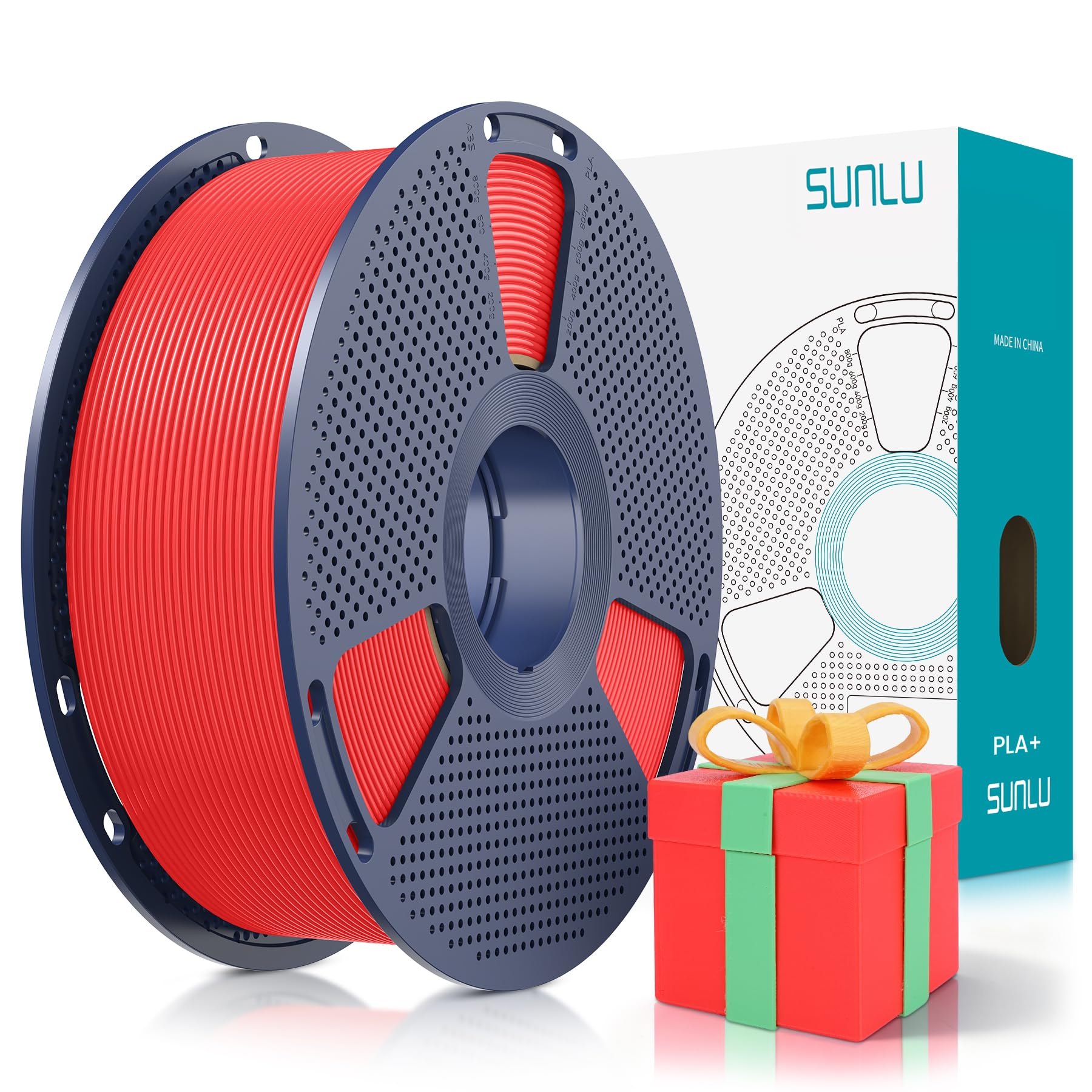 SUNLU PLA Plus Filament 1.75mm Red 1KG | Neatly Wound, Upgrade PLA Filament, Dimensional Accuracy +/- 0.02 mm, Fit Most FDM 3D Printers