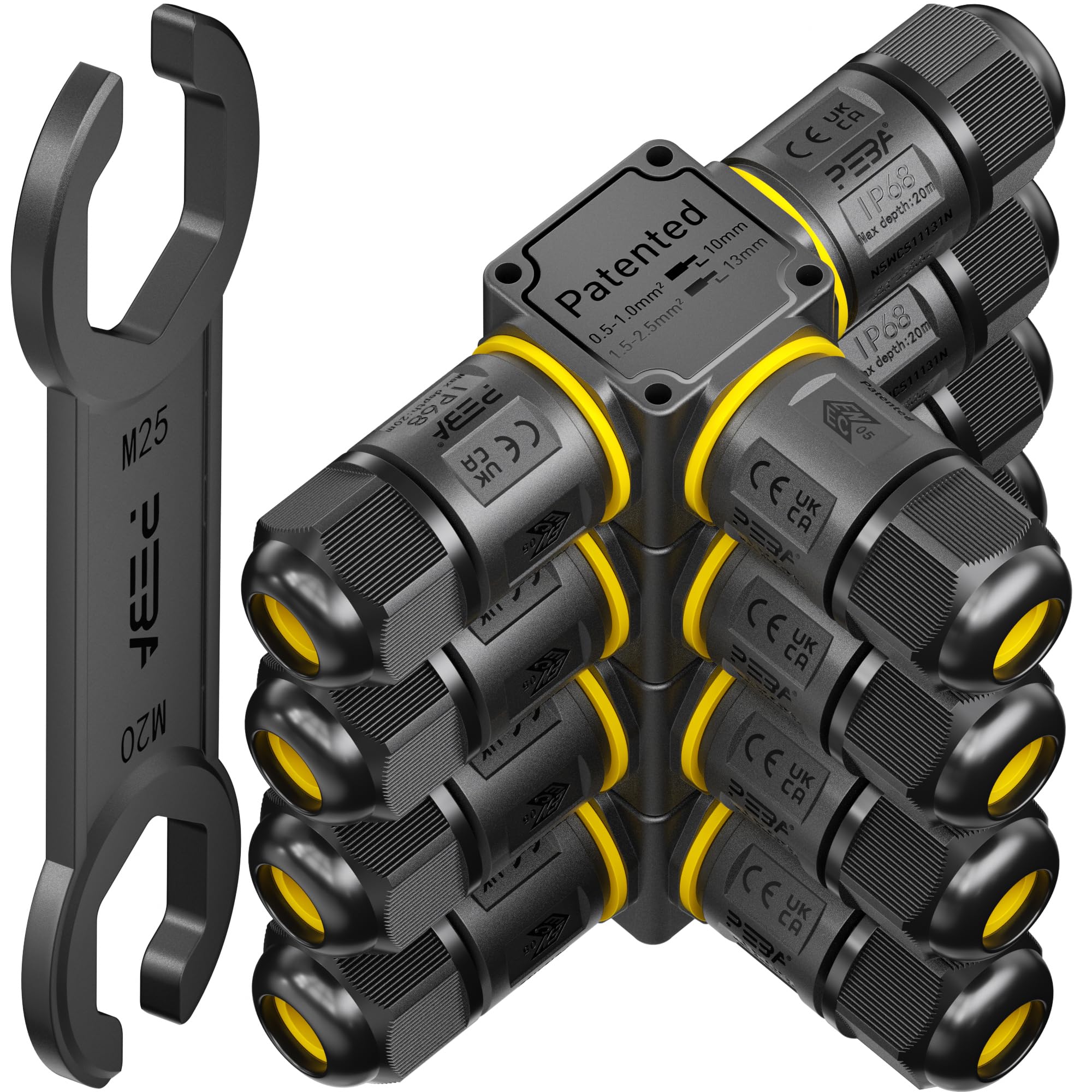 PEBA IP68 Waterproof Cable Connector, 3-Way Outdoor Waterproof Junction Box, 3 Pins Wire Connectors