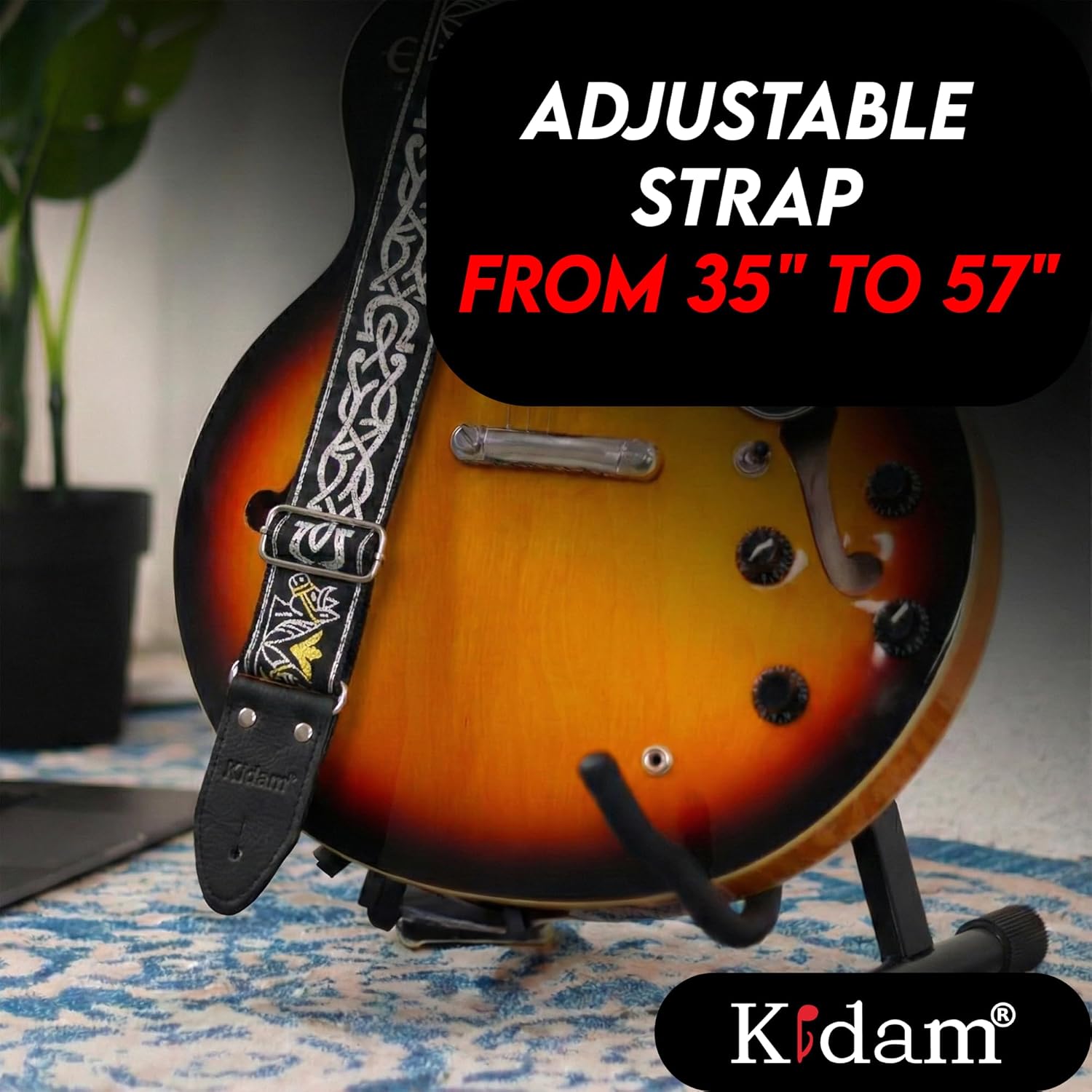Kidam guitar strap, adjustable strap for acoustic guitars, basses and electric guitars.
