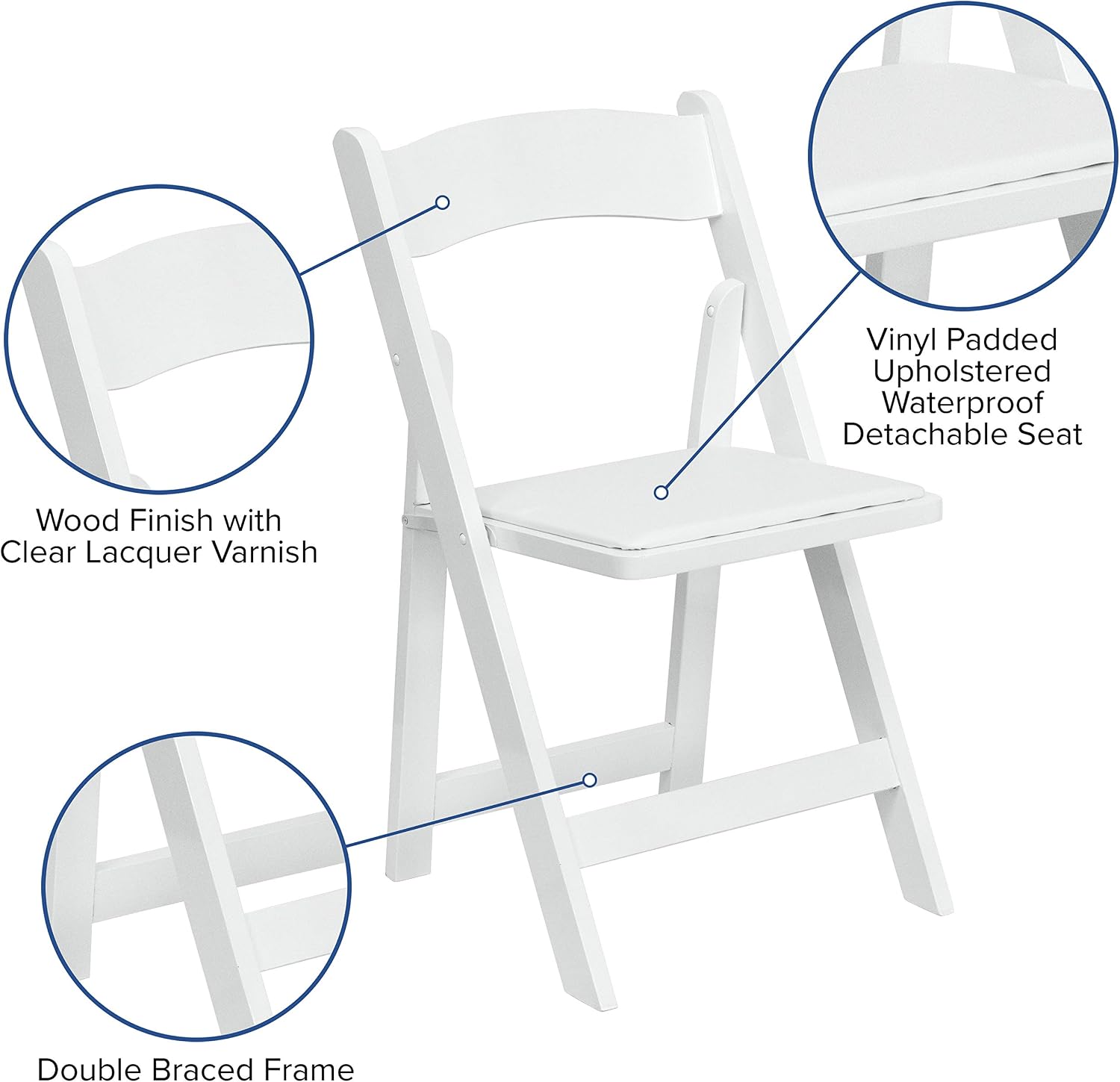EMMA + OLIVER 4 Pack White Wood Folding Chair with Detachable Vinyl Padded Seat