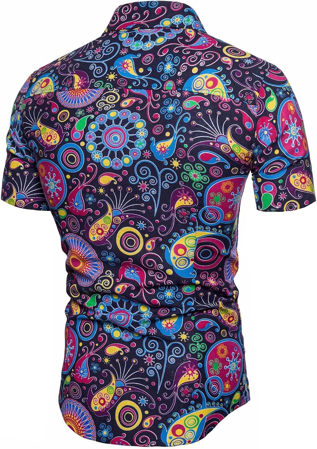 QZH.DUAO Mens 70s Disco Party Shirts Casual Paisley Button Down Shirt Vintage Floral Hawaiian Beach Short Sleeve Shirt - Image 4