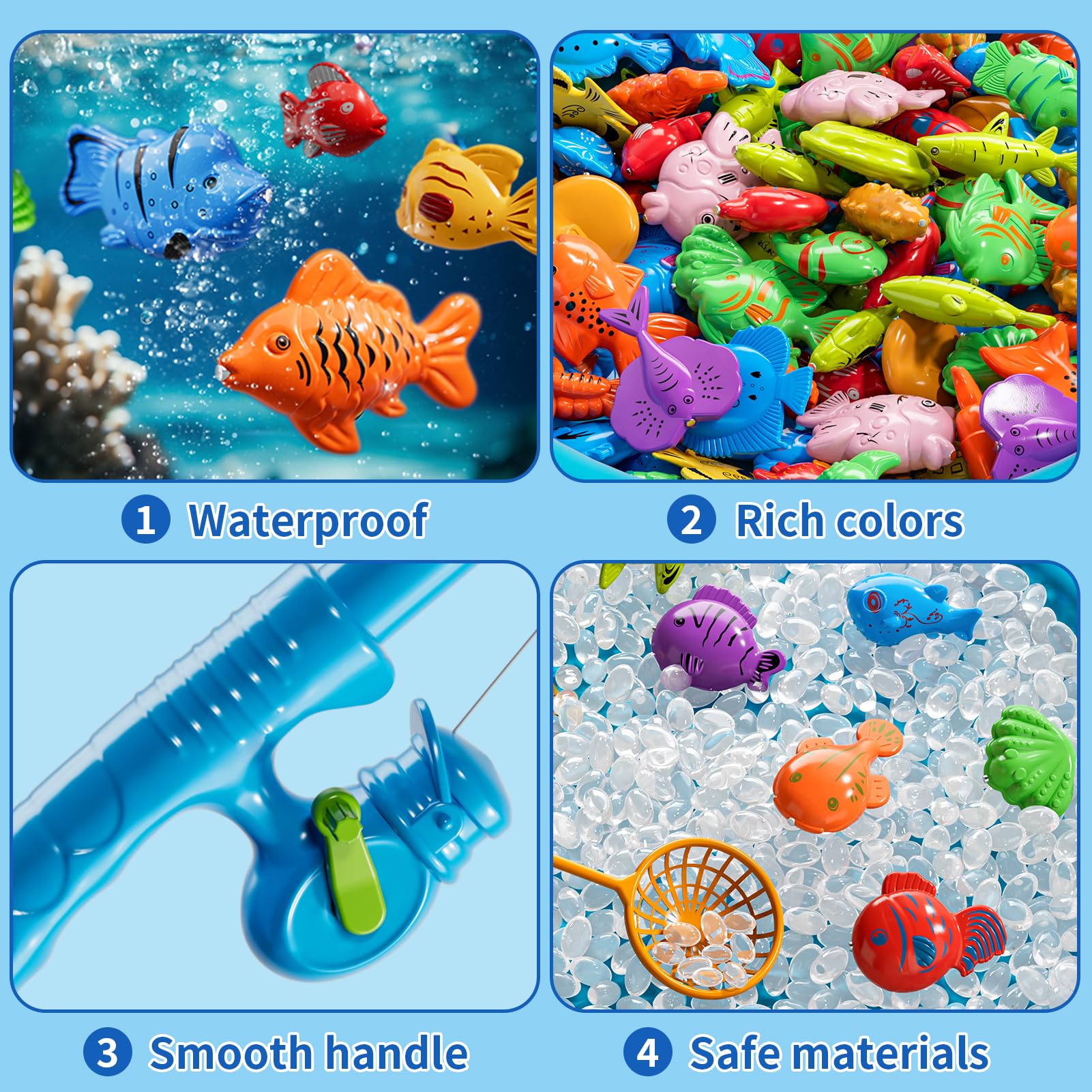 Magnetische Angel Pool Spielzeug Spiel für Kinder Kleinkinder, Bad Wassertisch Außenspielzeug mit aufblasbarem Pool, Pole Rod Netz, Bildungs Badewanne Spielzeug für das Alter 3 4 5 6 7 8