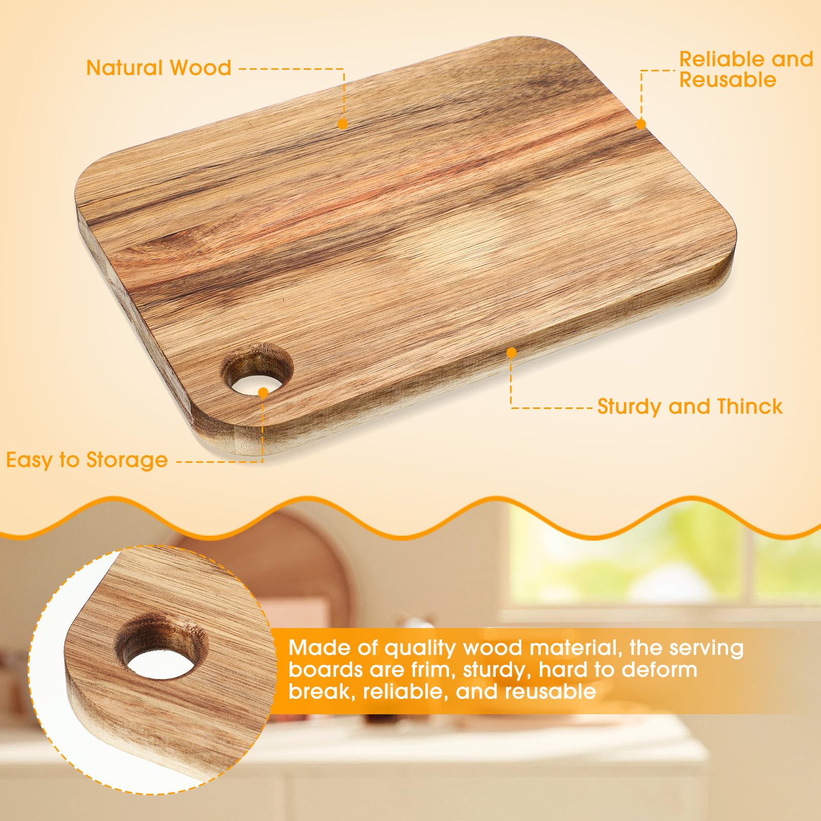 Vesici 12 tablas de cortar rectangulares de madera de acacia, tablas de cortar ligeras para servir embutidos orgánicas, mini tabla de cortar para cocina, carnes