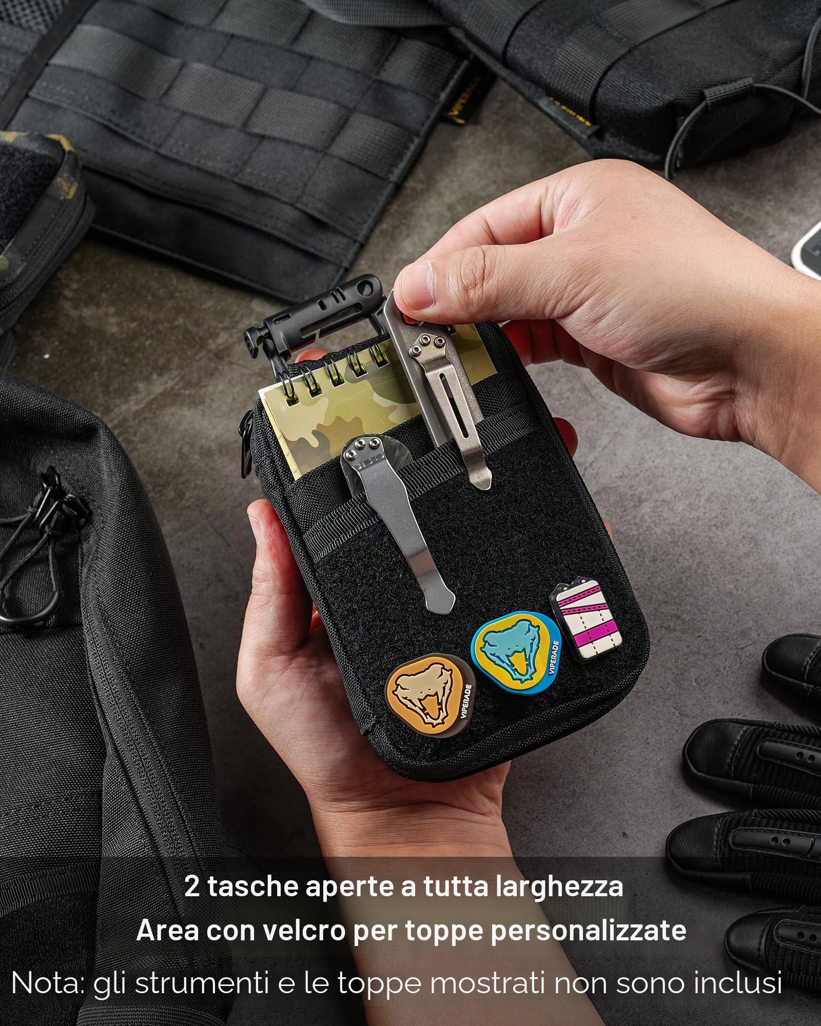 VIPERADE VE26 EDC Pouch, piccola borsa portautensili per utensili tascabili e multiutensili, organizer tascabile per borsa EDC con area patch per attrezzatura EDC