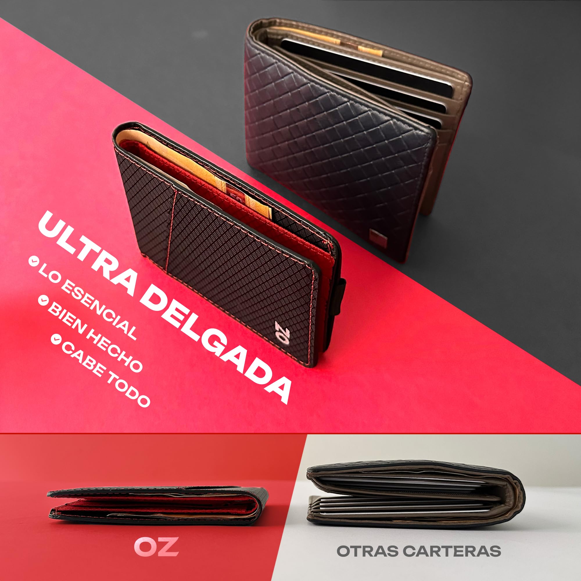 Carteras para Hombre con Monedero y Tarjetero Delgada Capacidad hasta 12 Tarjetas con Bloqueo RFID – No Hace Bulto, Billetera para Hombre Slim con Bolsillo para Billetes y Monedas y Caja de Regalo — view 3