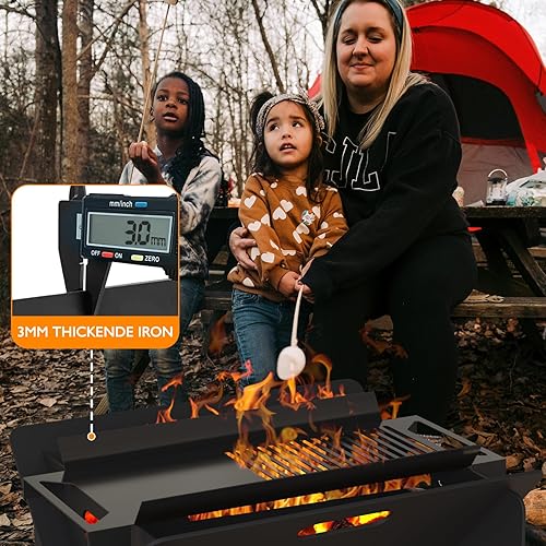 Miniatura 4 de ACCPO Fogata de 18 pulgadas para exteriores, portátil, 2 en 1, fogata de leña de acero resistente para patio y patio trasero, hoguera, barbacoa,