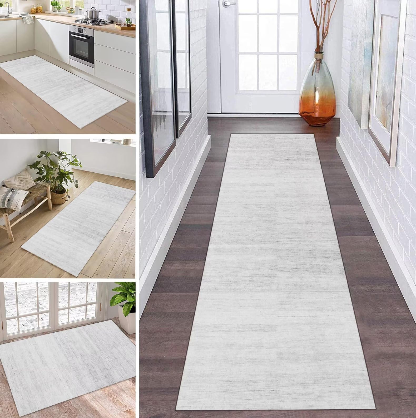 Tapis de couloir antidérapant beige lavable en machine pour sol protégé