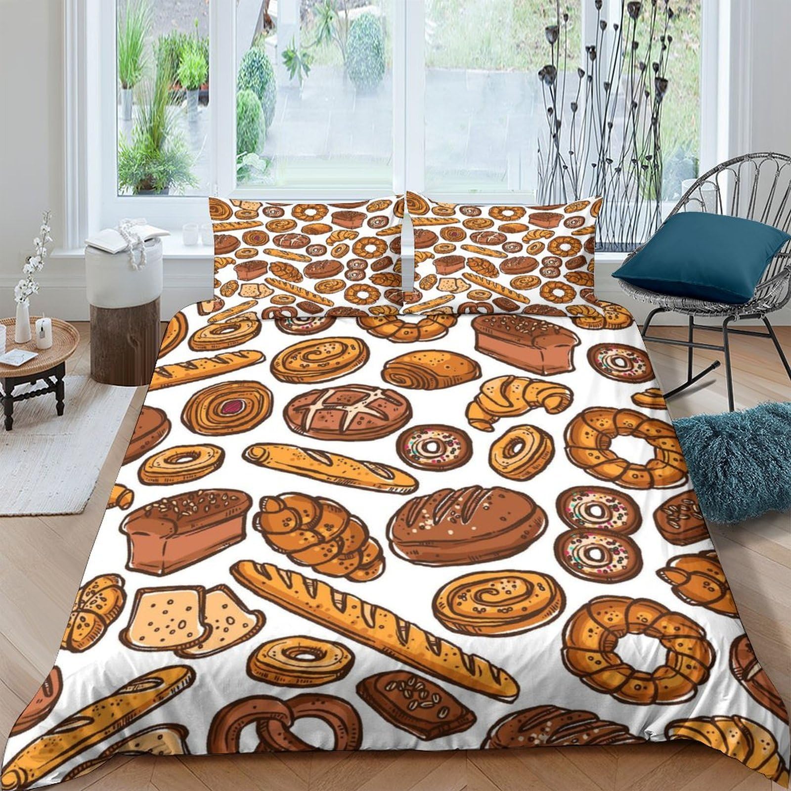 Ctjqhvkz Style-7 3D Printed Bakery Bread Donut Fitted Sheet Microfiber Soft Machine Washable Pastry Bed Cover For Bedroom Decor Single（135X200cm）