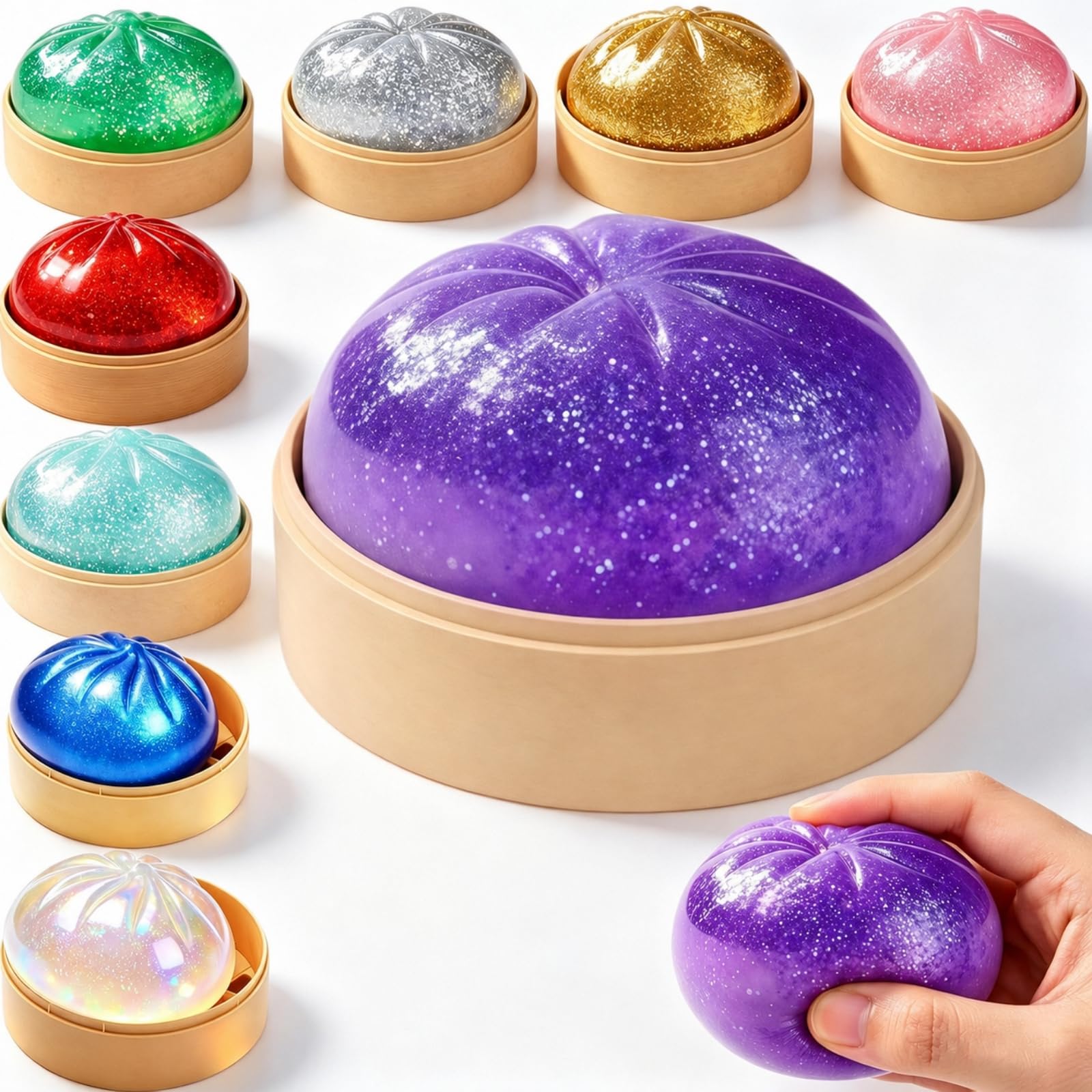 Dumpling Squishy, Purple Glitter Inner Design, Soft Squeeze Relaxation Accessory, Vivid Shaped Daily Decompression Decor for Mood Calming & Leisure Use — image 1