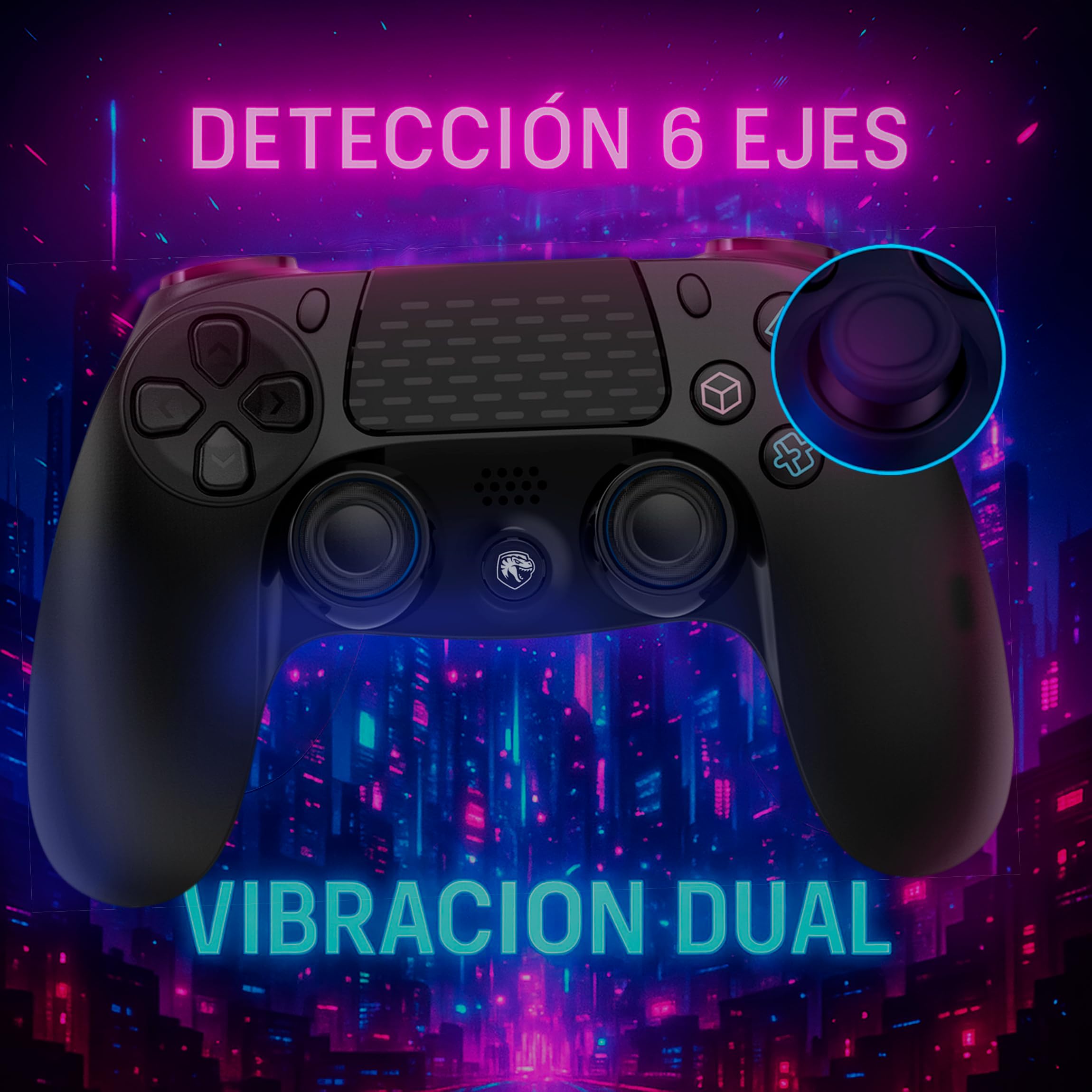 Mando Inalambrico Bluetooth Negro compatible con PS4 PS3 PC Android Windows gamepad 6 ejes con vibración doble Luz LED Joystick tactil recargable compatible juegos Shooters Dualshock