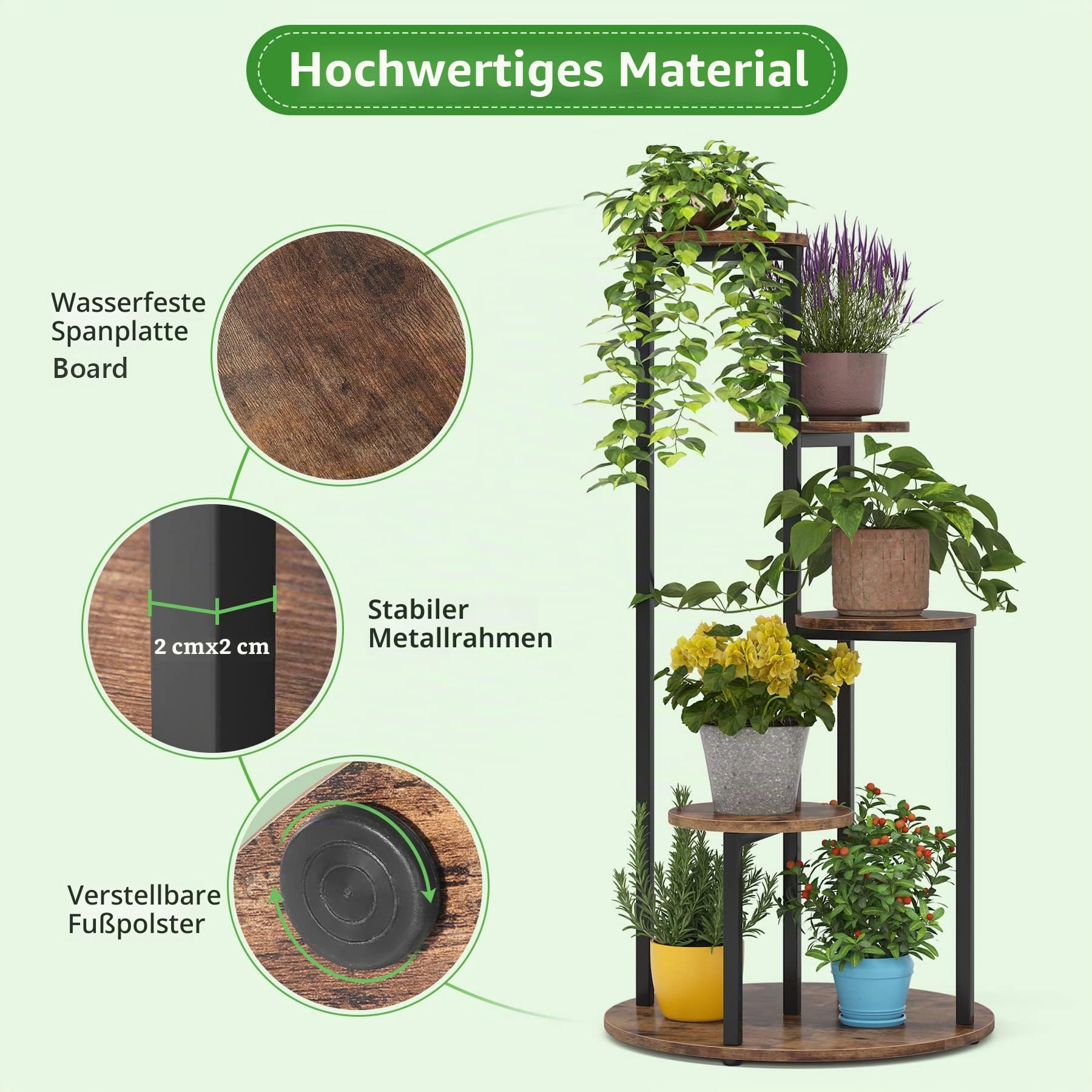 Tribesigns Pflanzenständer für den Innenbereich, 5 Etagen, 103 cm, Holz-Pflanzenregalhalter für mehrere Topfpflanzen, Eck-Blumentopfständer mit Metallrahmen für Balkon, Garten, Terrasse
