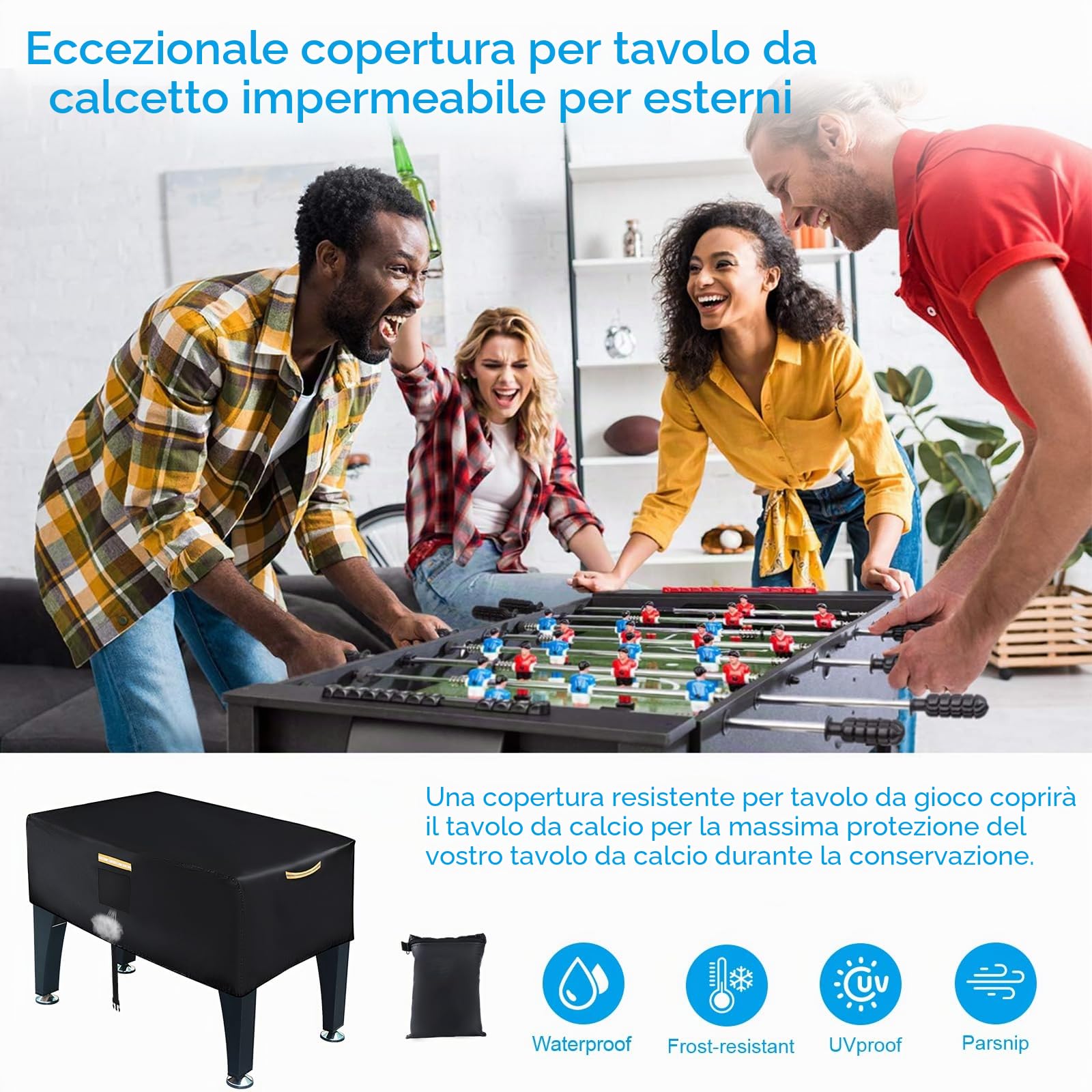 Copertura per tavolo da calcio 420D Oxford, impermeabile, copertura universale da calcio per esterni, con strisce impermeabili, aperture di ventilazione e 4 maniglie a strisce riflettenti