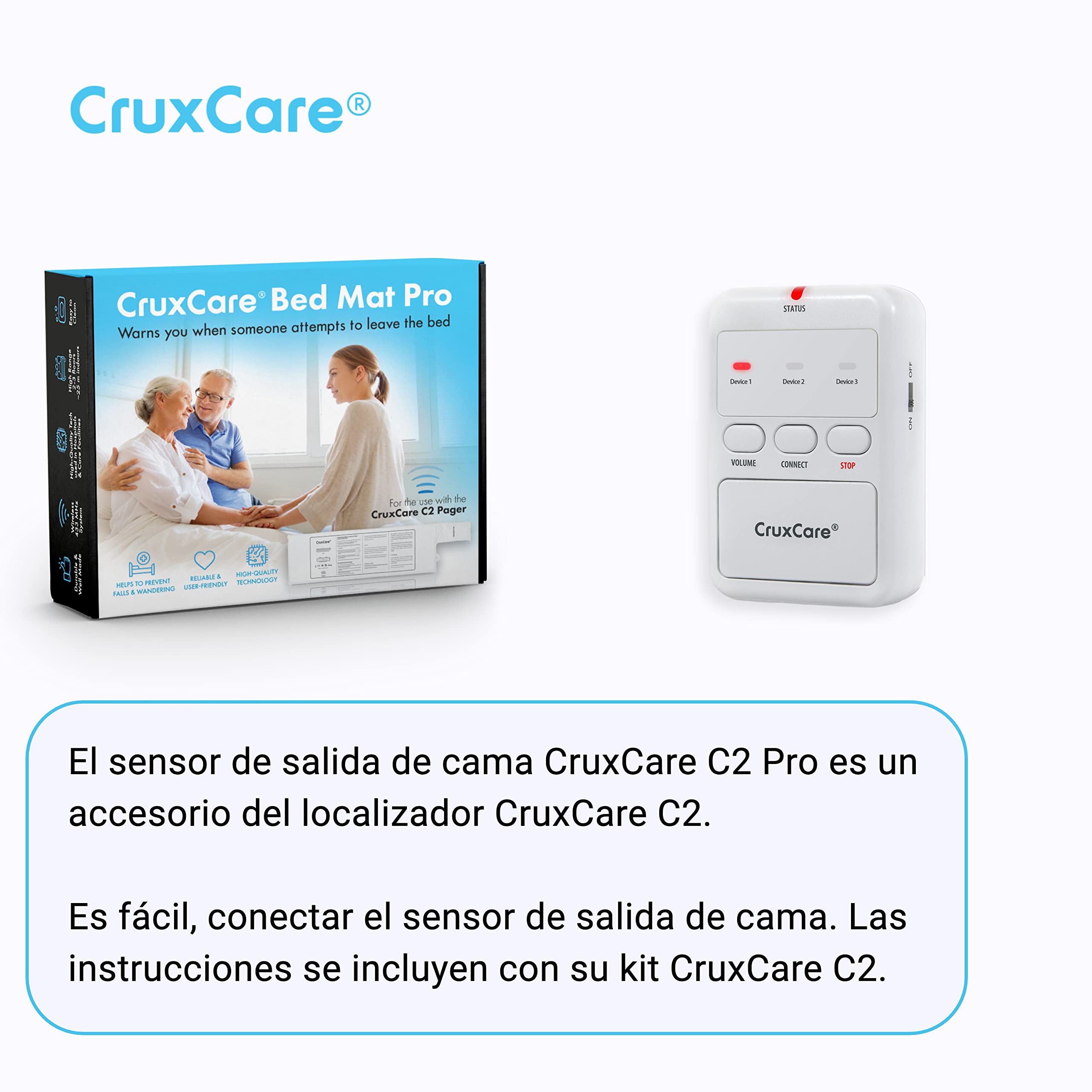 C2 Sensor de Presion Cama para Personas Mayores y con Demencia - Ayuda a Prevenir la Deambulación - Para Usar en Combinación con el Localizador CruxCare C2.