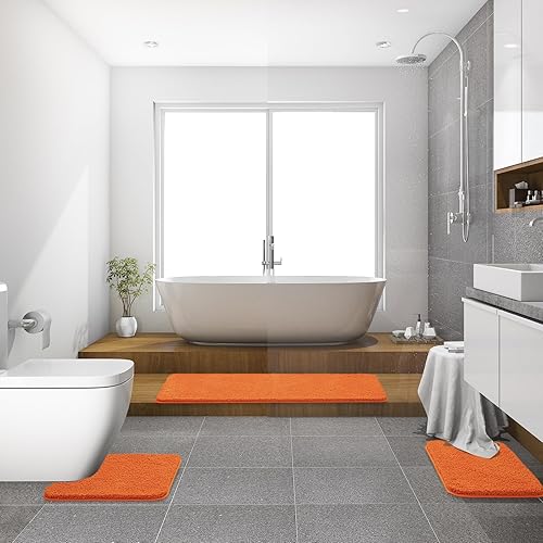 Miniatura 7 de MIULEE Alfombra de baño naranja  Alfombra de baño larga absorbente hecha de microfibra gruesa y esponjosa para suelo de baño, bañera, cocina y