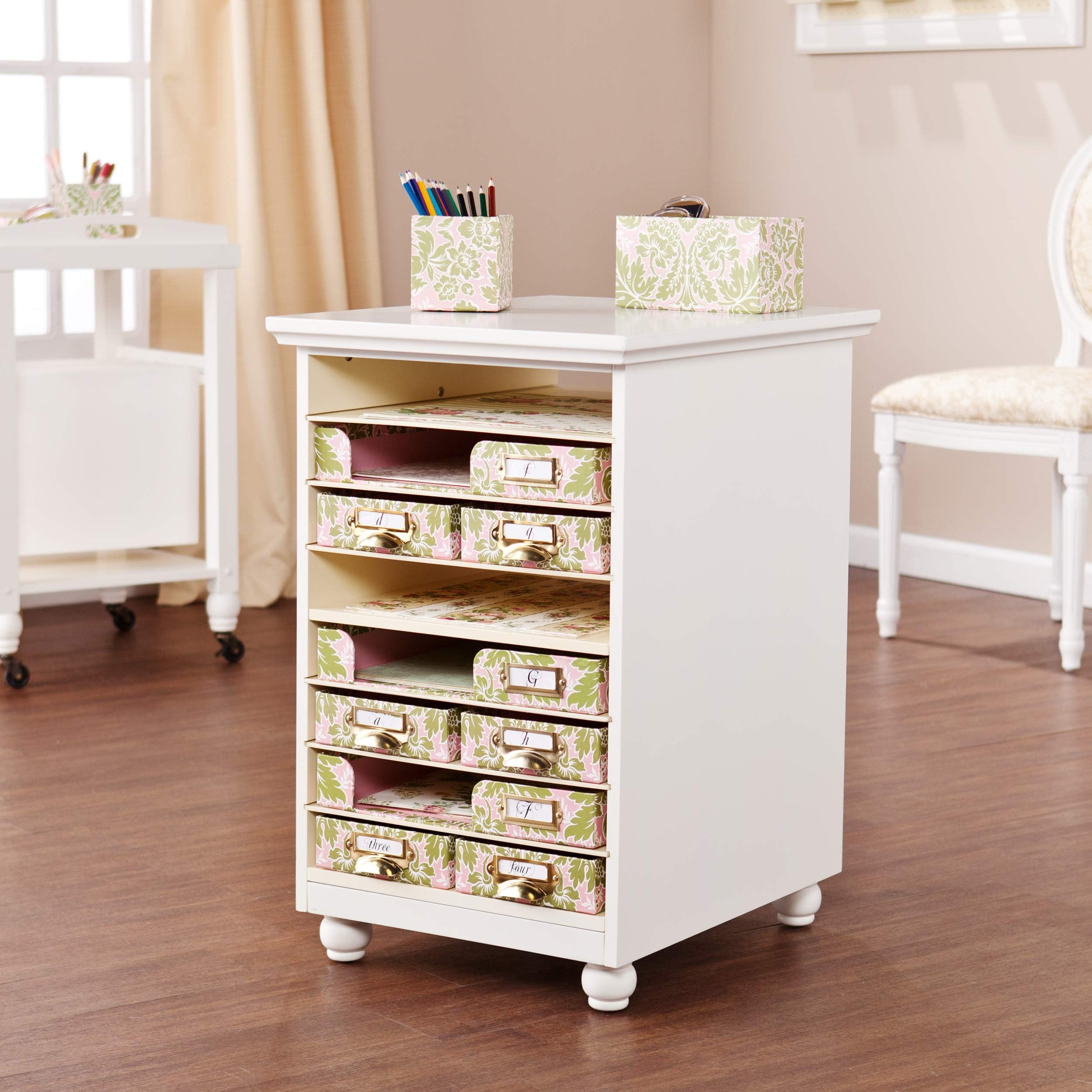 SEI Furniture Anna Griffin Craft Room Paper Bin Storage Organizer, Antique White/Warm Cream
