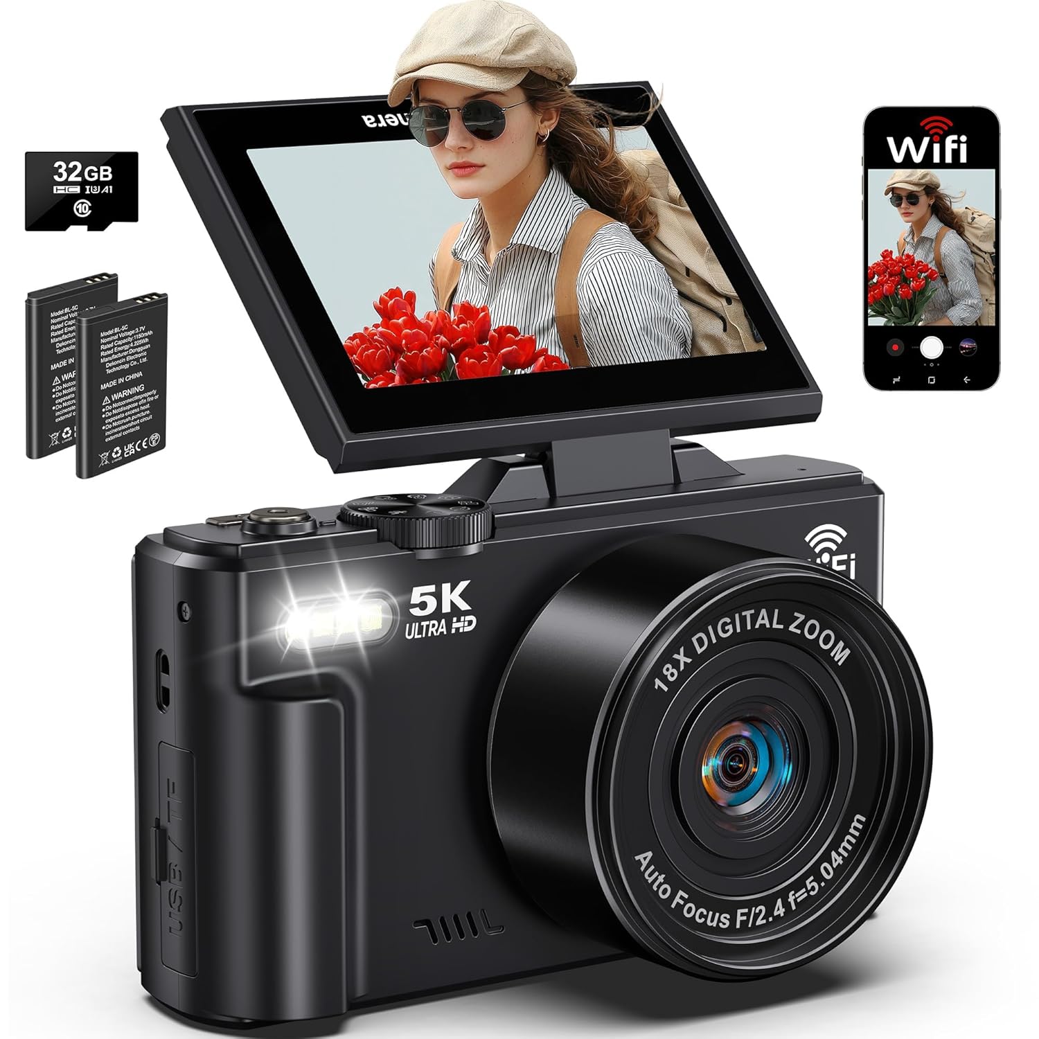 5K Digital Camera for Photography & Vlogging, Compact Travel Camera with 18x Optical Zoom, 32GB SD Card 5K Digital Camera for Photography & Vlogging, Compact Travel Camera with 18x Optical Zoom, 32GB SD Card