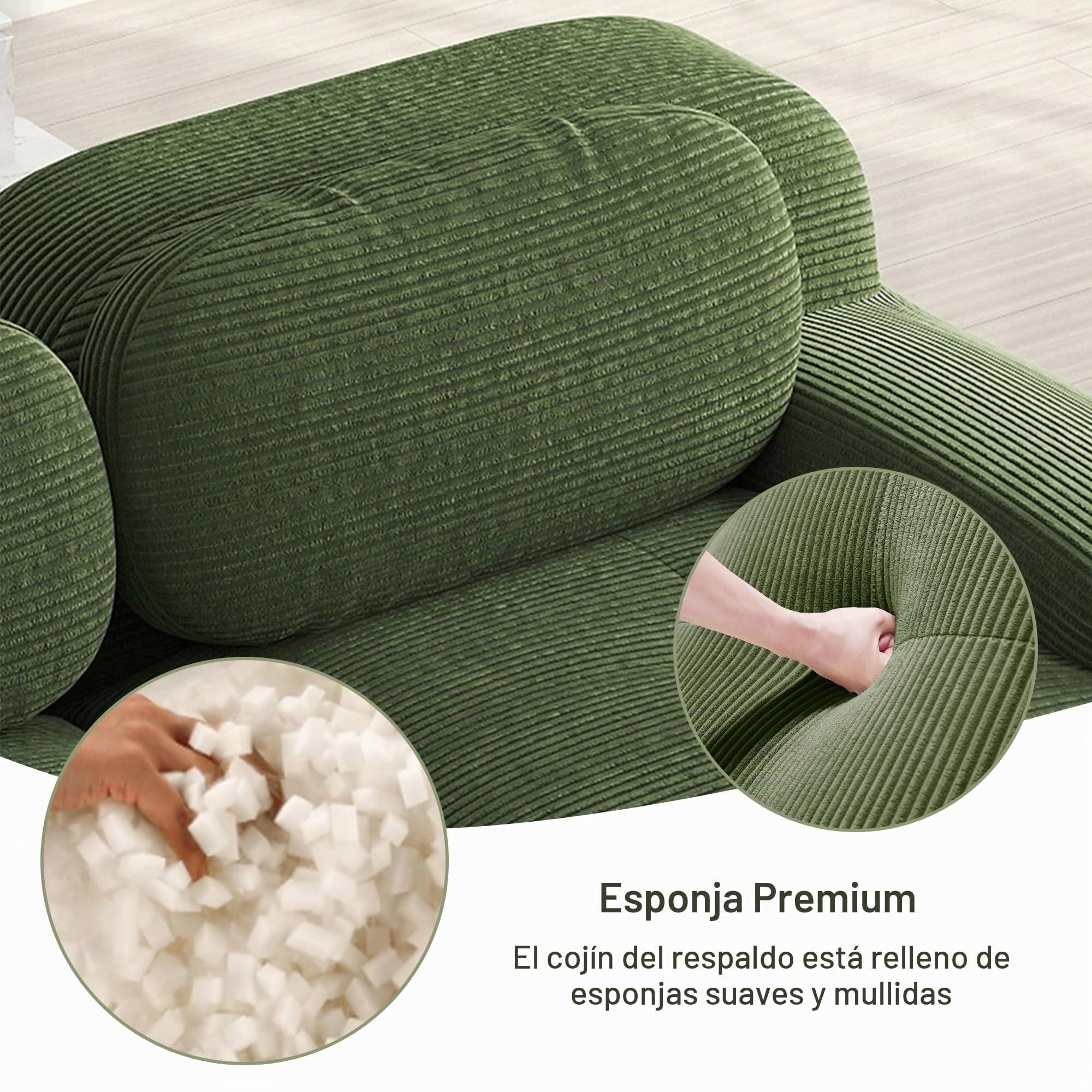 Bladez Sofá moderno de cuerda de 3 plazas Modular sofá esquinero en forma de L con puf Otomano, Sin montaje, sofá Cloud combinable, para salón (Verde, 3 plazas+1)