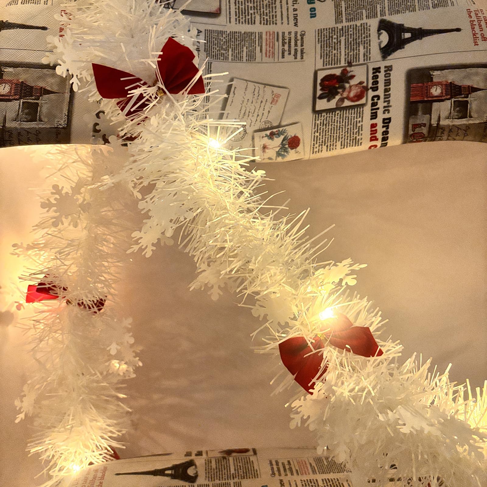 5m Weihnachtsgirlande mit Beleuchtung und Timer, Girlande Weihnachten Treppengeländer Tannengirlande Treppe Kamin, Weihnachtsbaum Girlande Beleuchtete 