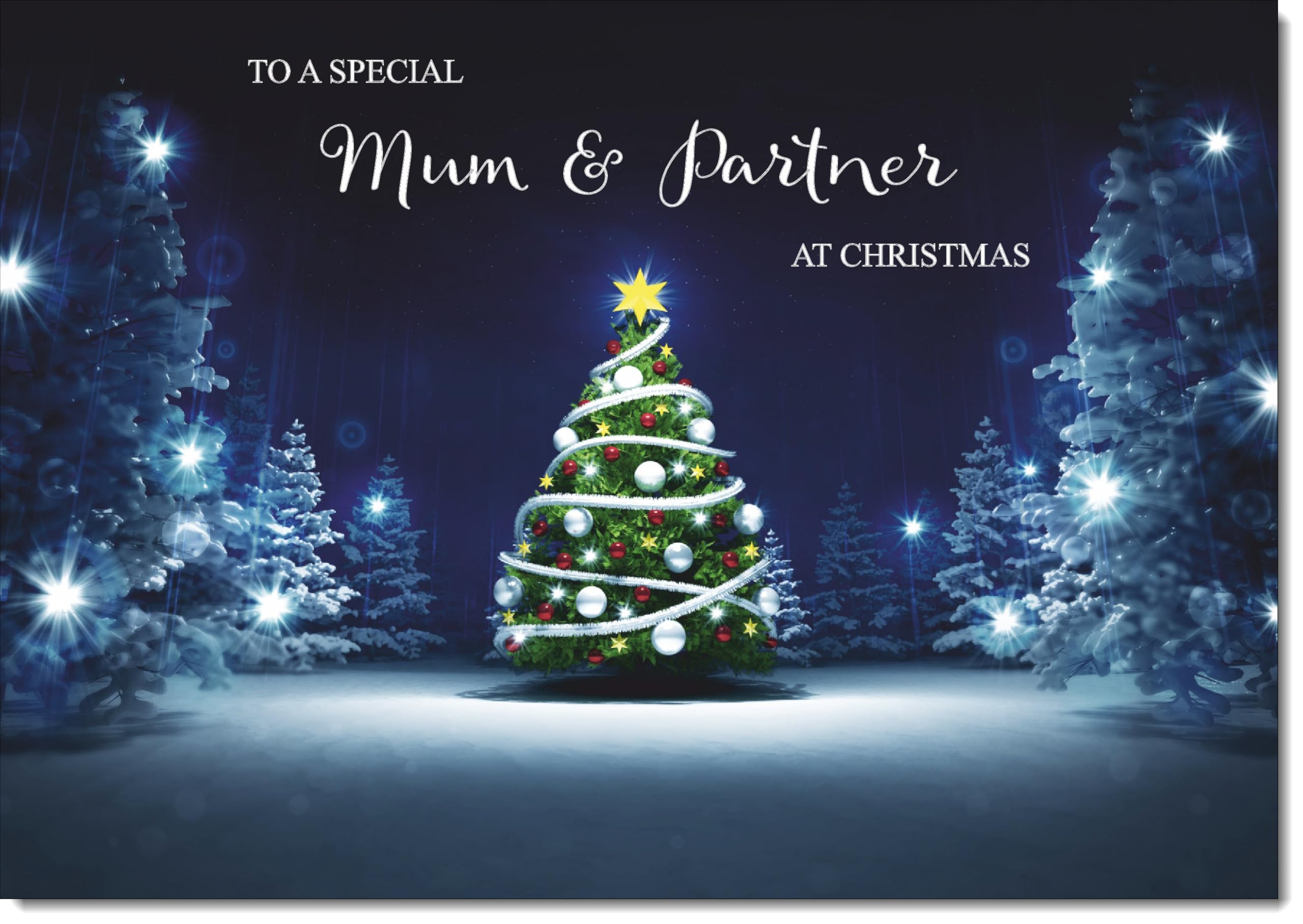 doodlecards Mum and Partner Christmas Card Tree in Dark Sky Large A4 Size Christmas Card for Mum & Partner with Plain Envelope — image 1
