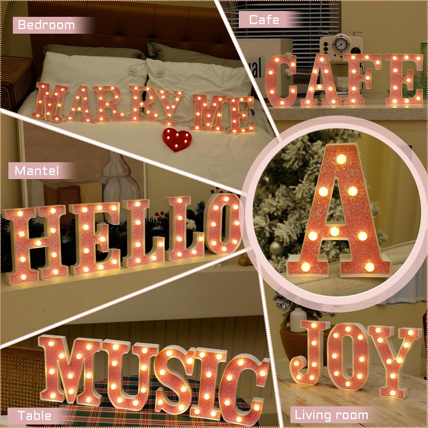 LED Letter Lights Pink Glitter Marquee Letters Light Up Alphabet Letters Sign Battery Powered for Home Party Decoration Night Bar Wedding Birthday Christmas Lamp Girls Gift - Letter &