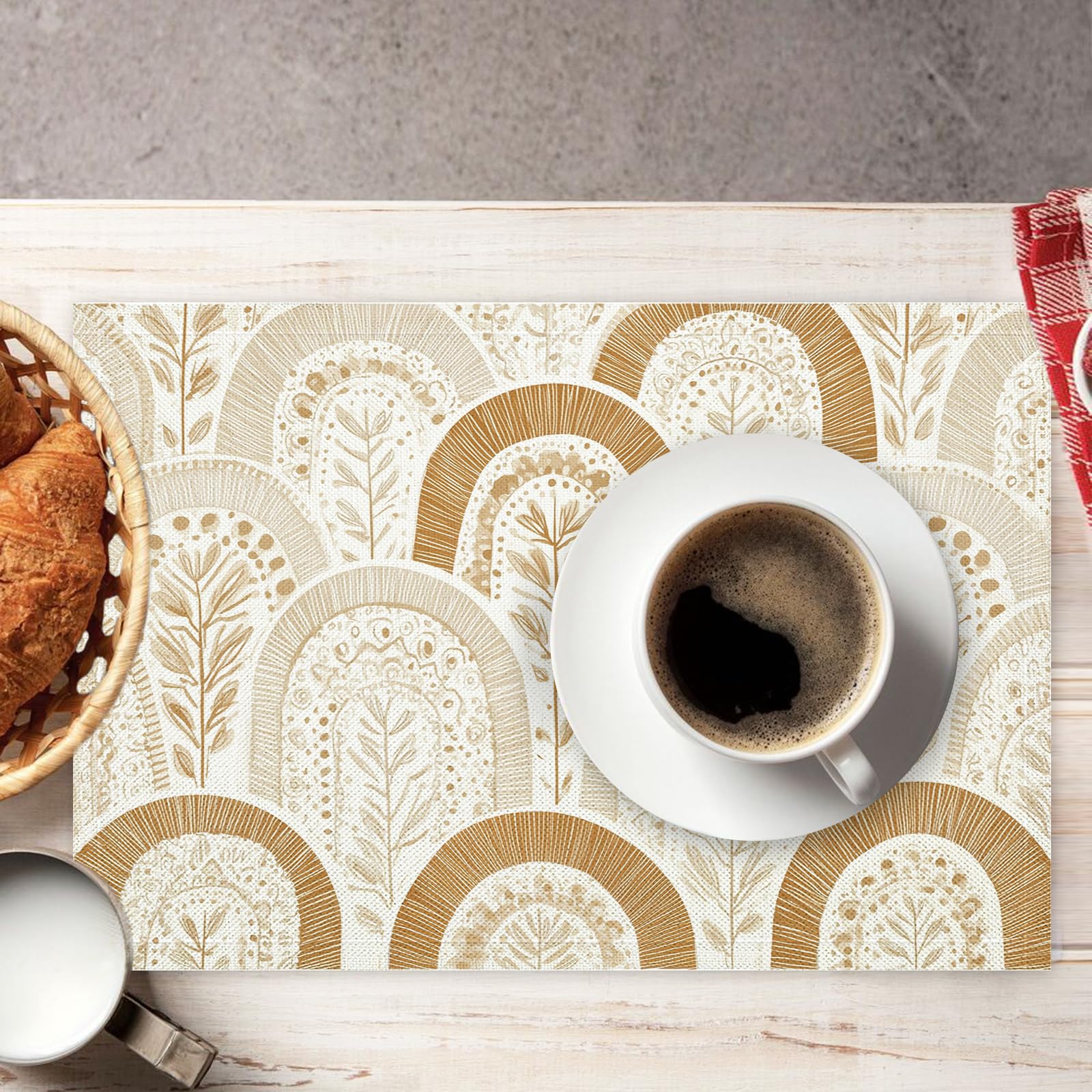 Set de Table Géométrie - 8 Pièces Tapis de Table Arche Beige en Coton et Lin 45×30cm Lavable Placemats Rectangulaire Réutilisable pour Salle à Manger, Salon