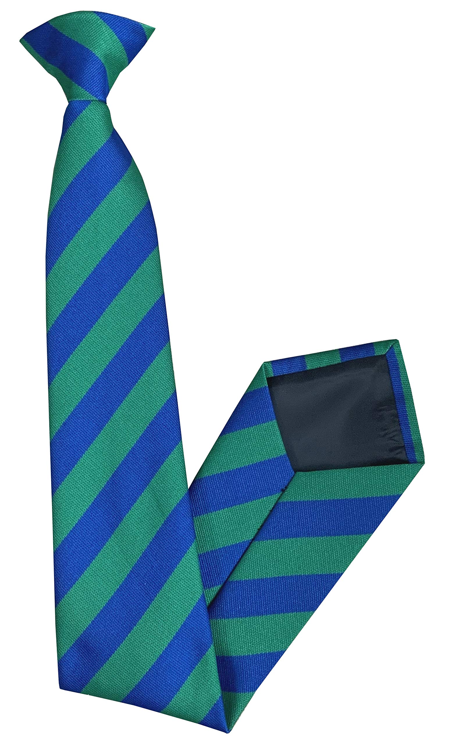 Men's Green & Blue Equal Striped Clip On Neck Tie