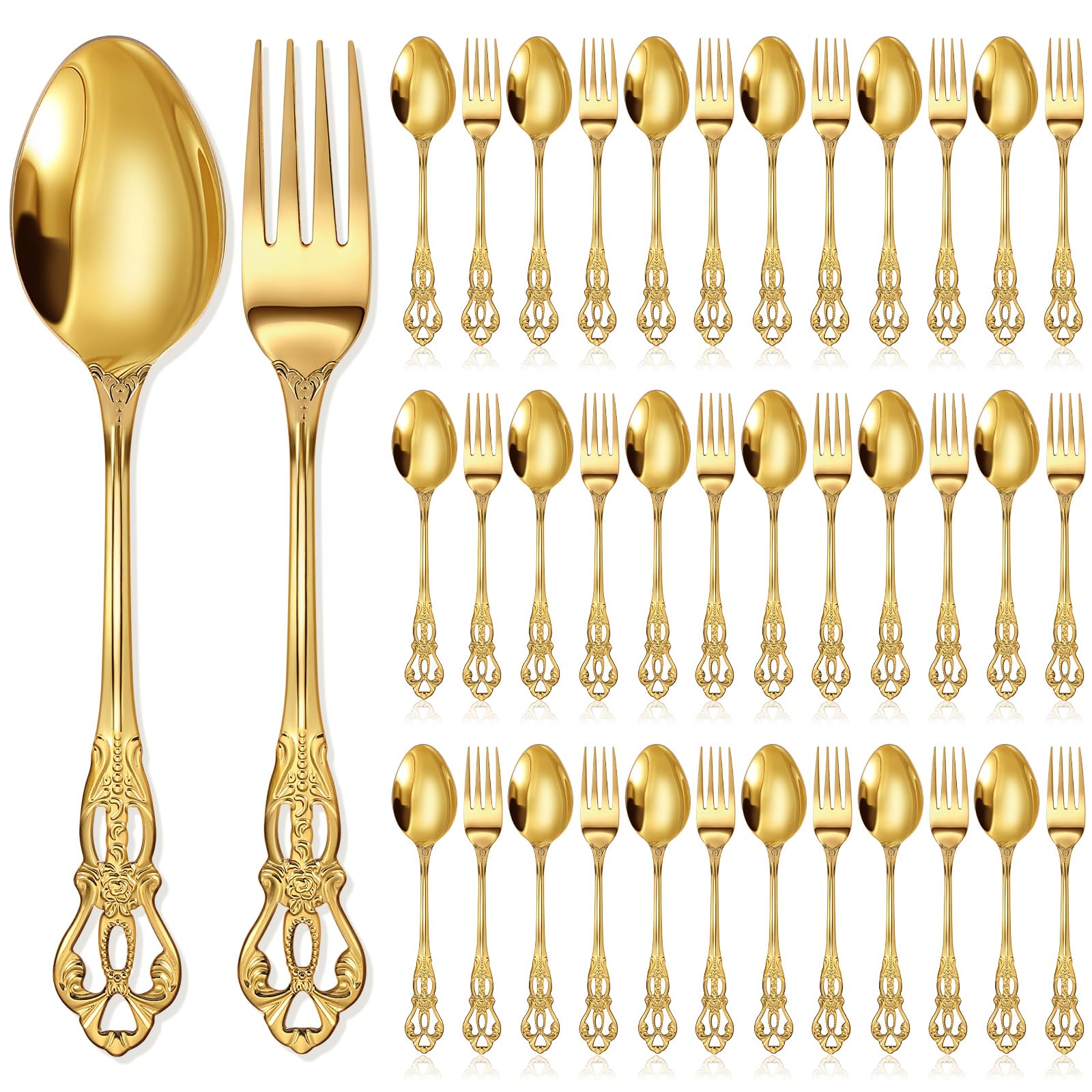 Dandat 40 Pcs Retro Gold Silverware Set Heavy Duty, Salad Fork and Teaspoon