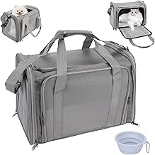 KIMIGO Dog Cat Carrier, Dog Cat Carrier, Breathable Transport Bag for Pets, Adjustable Shoulder Strap and Soft Mattress, for Small Dogs, Cats, Travel (45 x 30 x 30 cm, Grey)