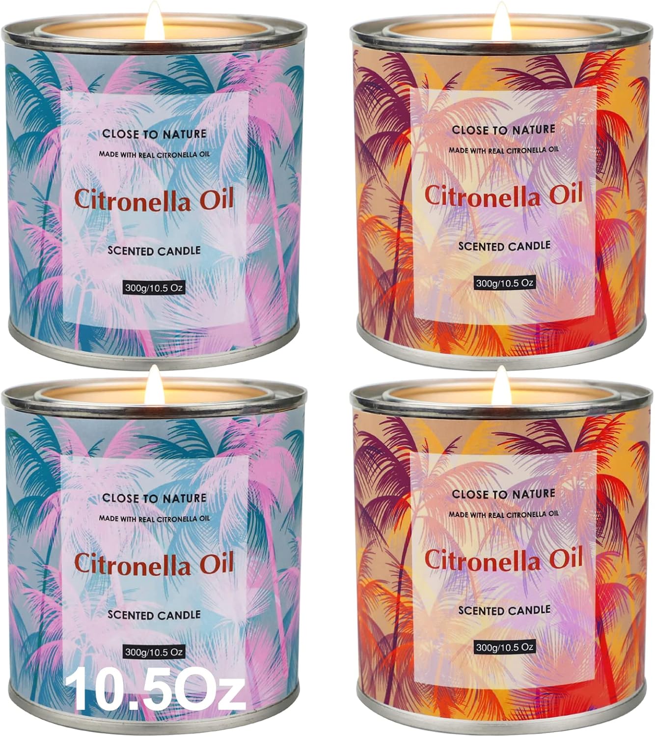 Citronella Candles Outdoor, 10.5 oz Large Citronella Candles Indoor, 4 Pack Citronella Scented Candles Set, Outdoor Candles for Patio, 280 Hours Burning Soy Wax, Candles for Home Garden Balcony