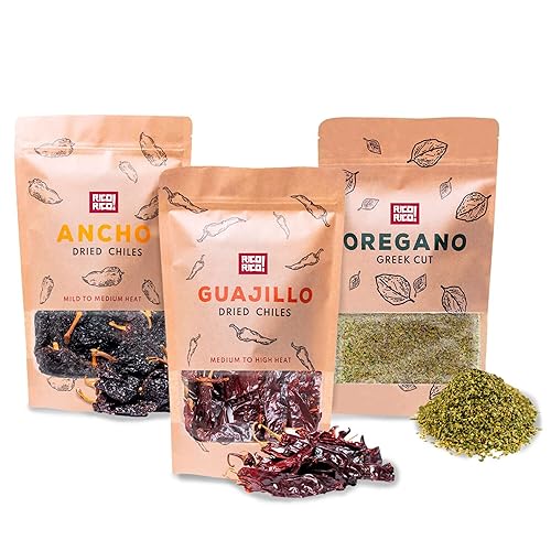 OLÉ RICO - Paquete de 3 unidades de cocina mexicana (12 onzas en total) - Chiles anchos, chiles guajillo y orégano mexicano - Algunas de las