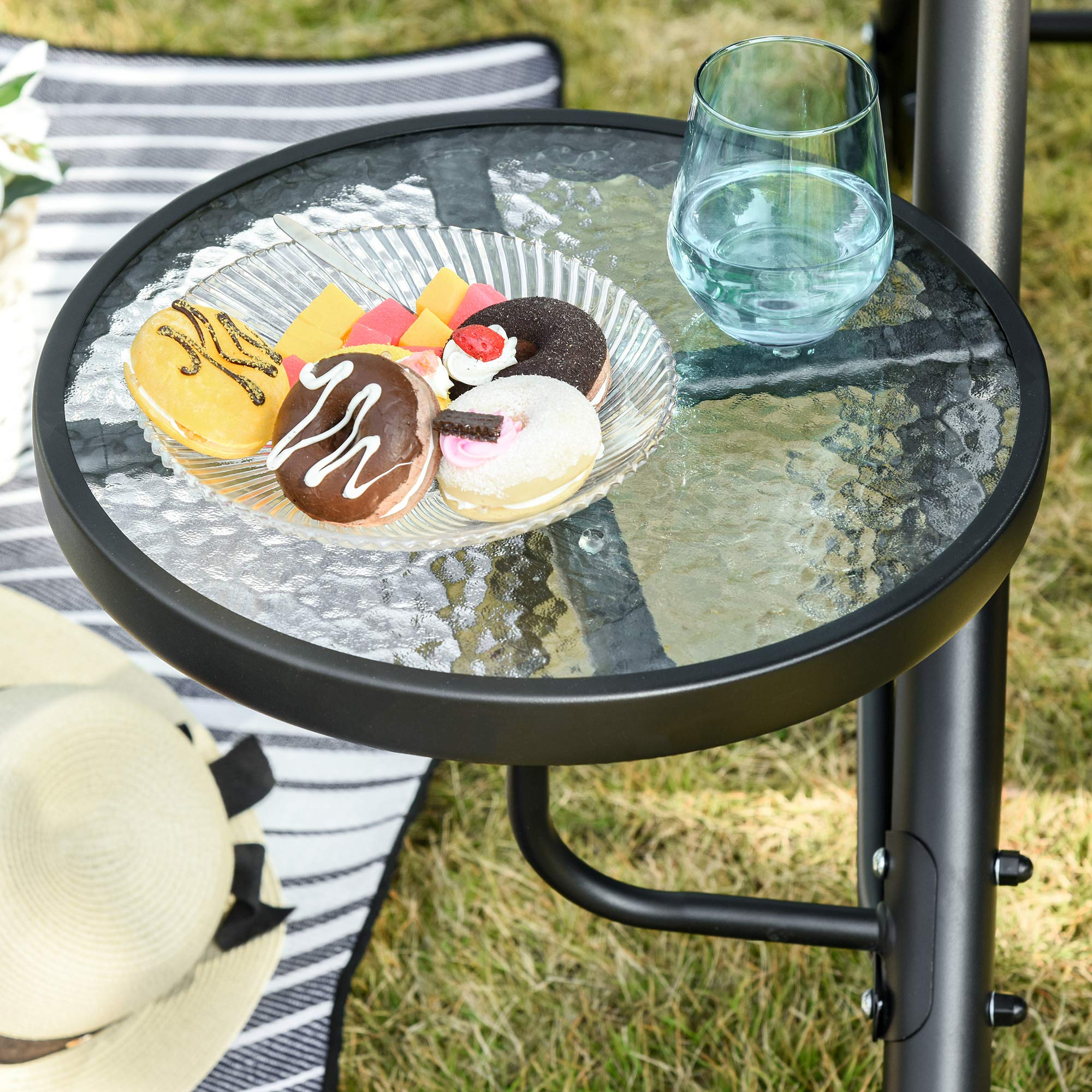 Outsunny Hollywoodschaukel mit Couchtische, 3-Sitzer Gartenschaukel mit verstellbarem Sonnendach, Schaukelbank belast bis 300kg, für Garten, Terrasse, 271 x 125 x 172 cm, Grau