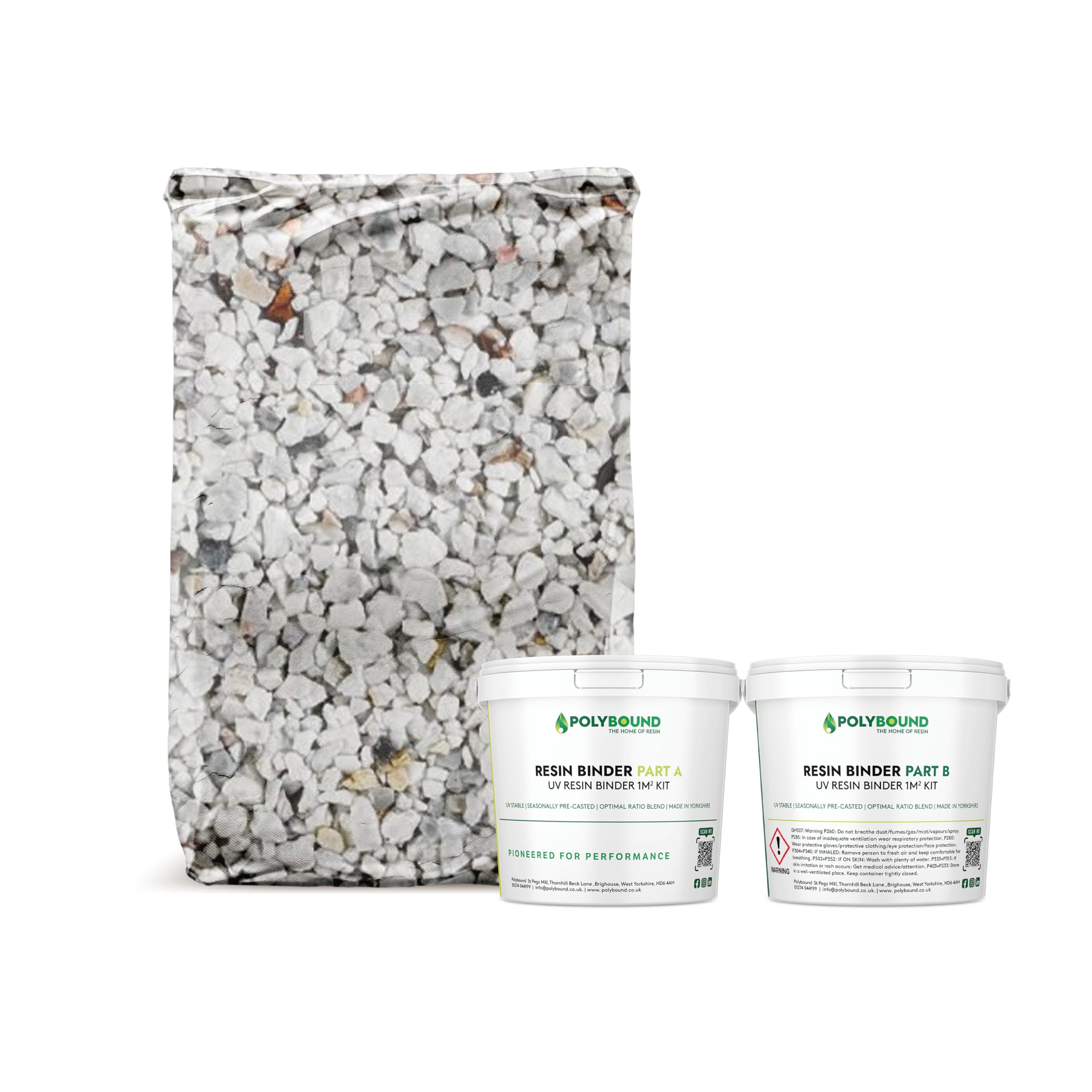 POLYBOUND - UV Resin Bound Kit - Easy Install - Patio and Driveway Use - White Flint - 25KG Aggregate & 2-Part Binder - 1 sqm