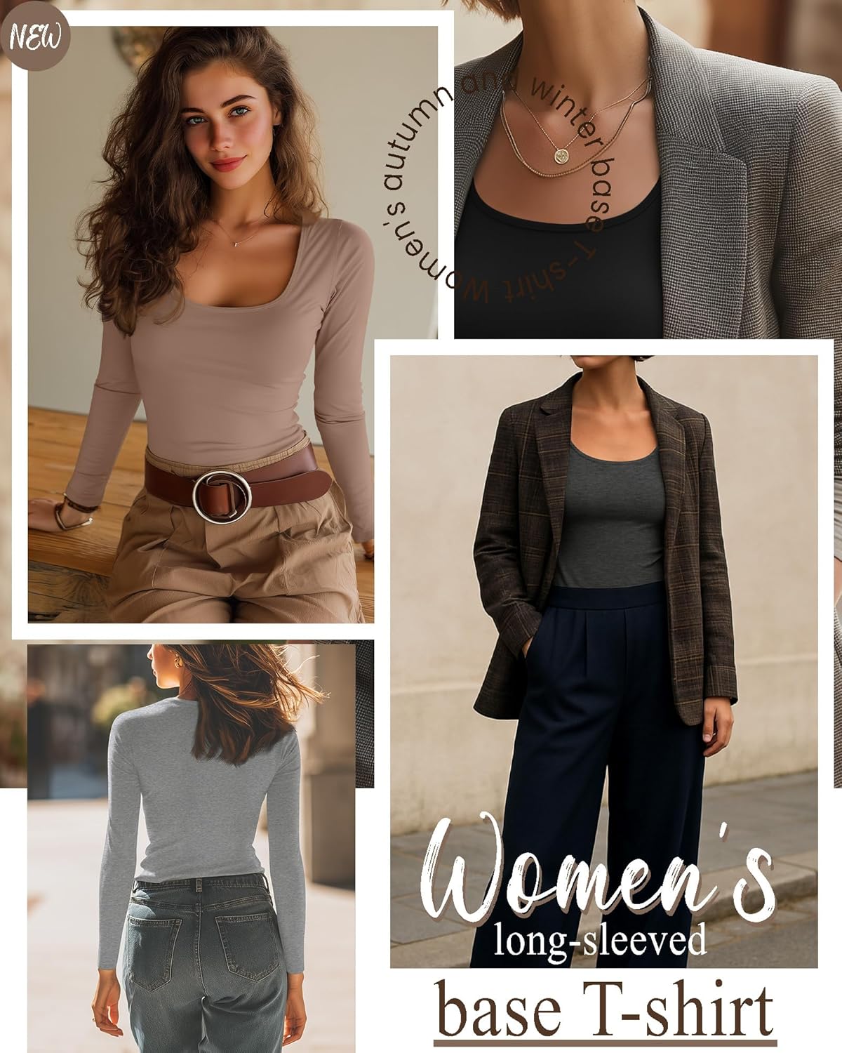 7 Pack Women's Long Sleeve Shirts Multipack Scoop Neck Tops Slim Fit Undershirt Basic Layer Winter - Image 3