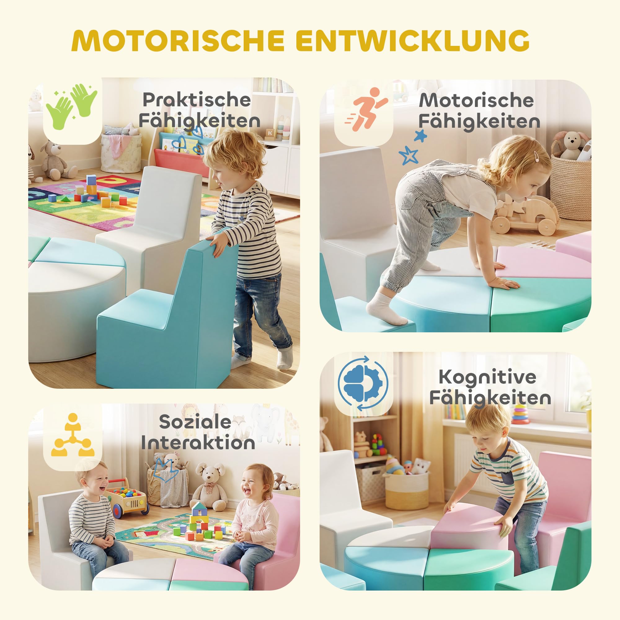 AIYAPLAY 8 TLG. Schaumstoff Bausteine für Baby & Kleinkinder Mehrfarbig | Kinder Softbausteine, mit Tisch- und Stuhldesign, Klettern Bauklötze, Weiche Schaumstoffbausteine aus PU, Riesenbausteine