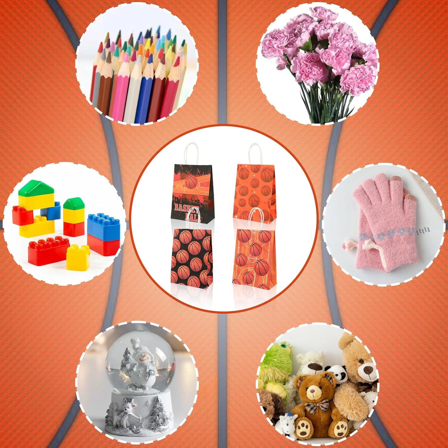 Pokuta 16pcs Basketball Party Favor Bag, Gift Paper Bags with 4 Different Basketball Patterns, Goodie Bags with Handles for Sports Themed Birthday Party - Image 3