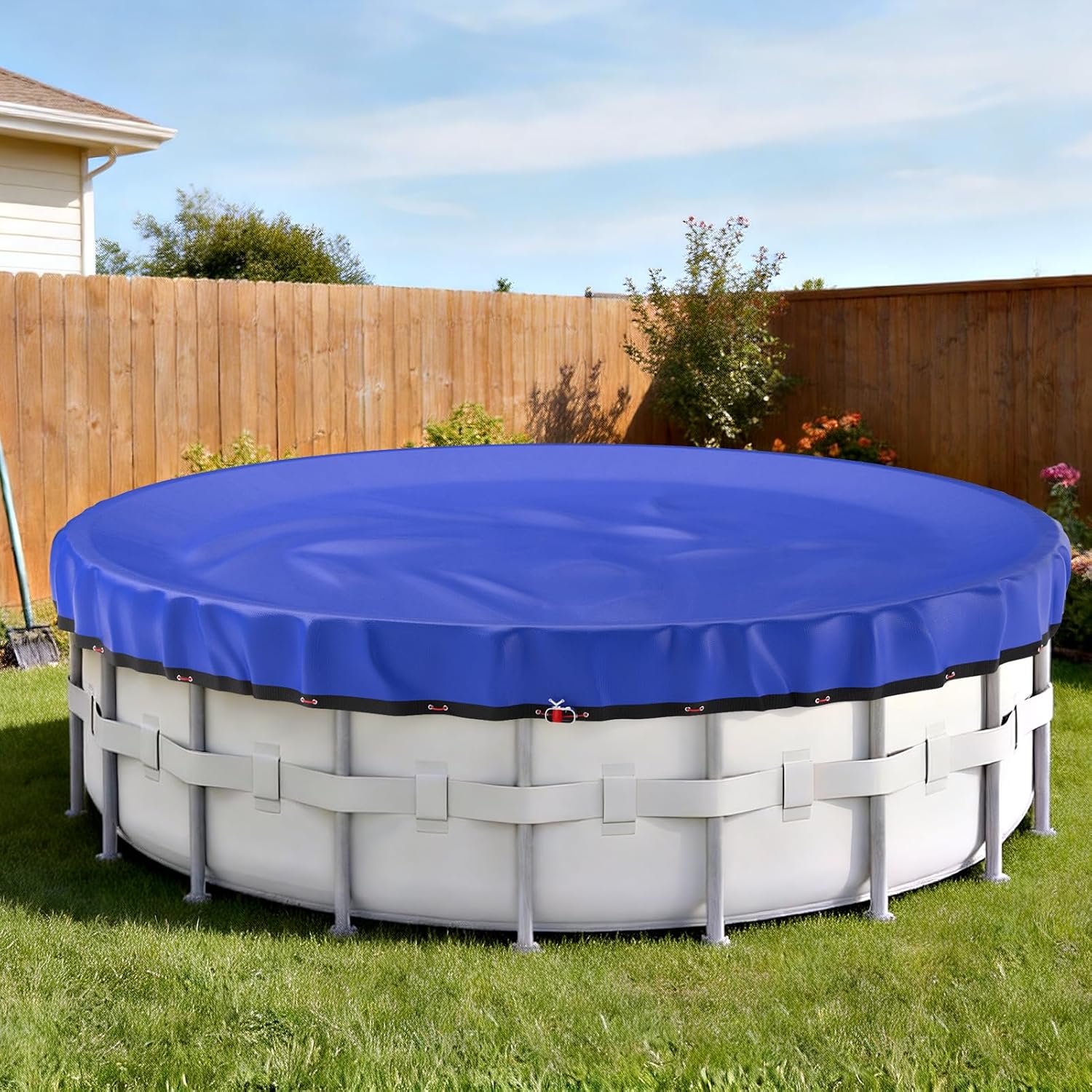 Round Swimming Pool Cover for 30 ft Above Ground Pools, High-Density Ripstop Fabric, UV Resistant & Weatherproof, Includes Steel-Core Cable and Winch