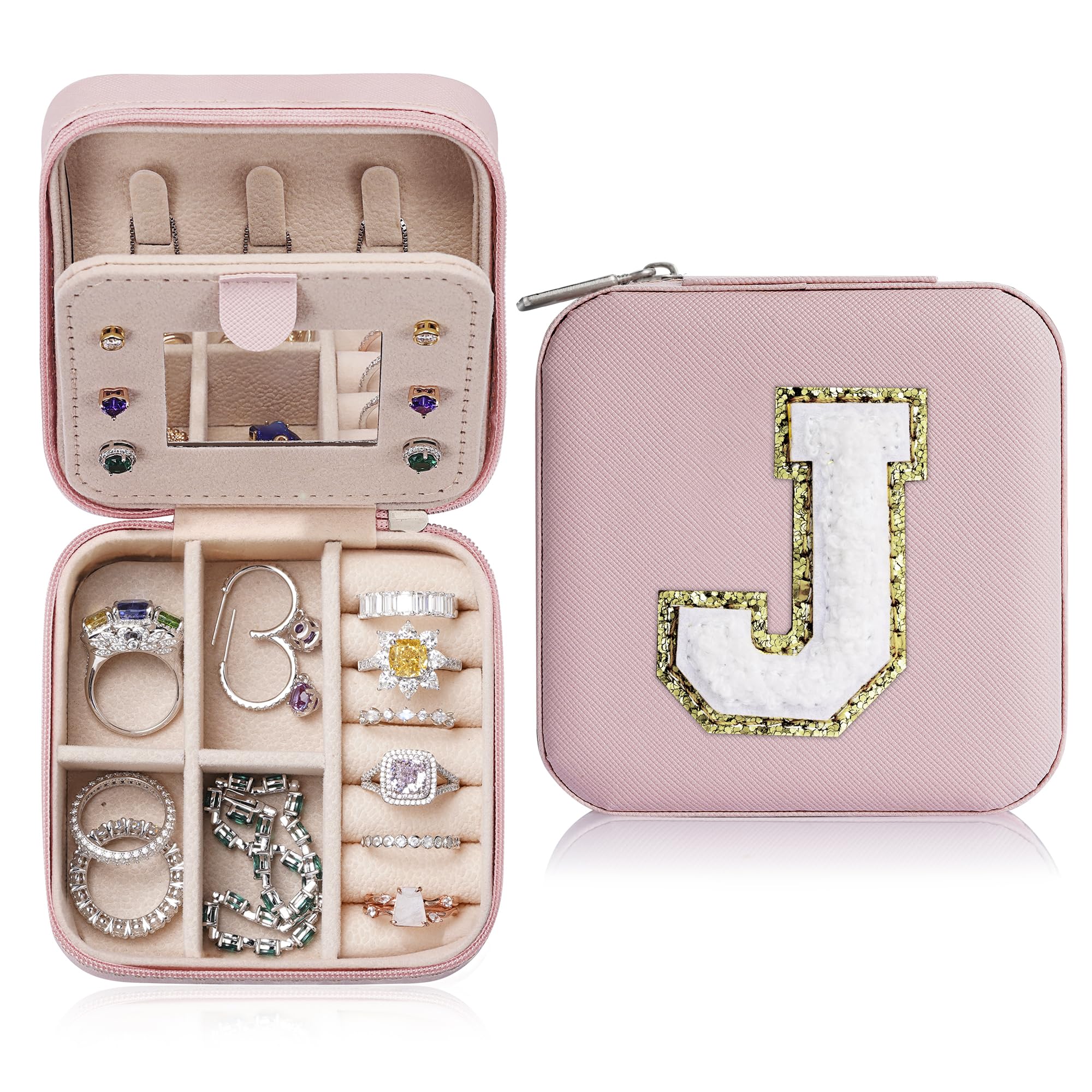 TINGN Travel Jewelry Organizer for Girls & Women | Personalized Box for Necklace, Earrings & Rings | Pink