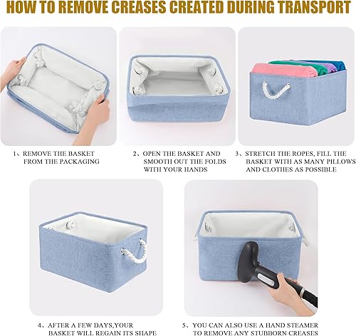 Miniatura 7 de Contenedores de almacenamiento con asas de algodón resistentes (1 unidad), cestas de almacenamiento de tela para organizar uso para oficina y hogar,