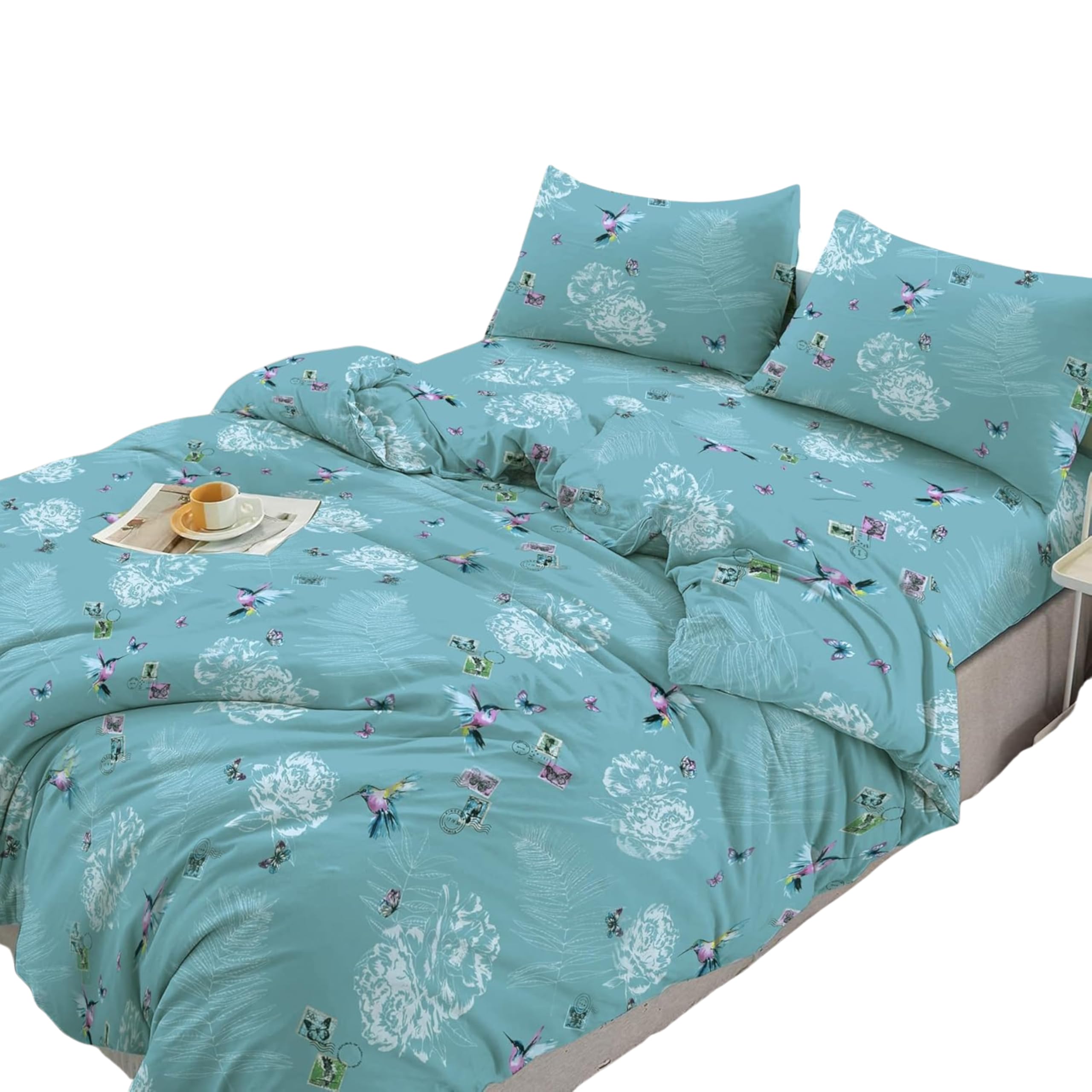 EverSoft Bedding 100% Egyptian Cotton Printed Duvet Cover Double Size with 1x Printed Fitted Sheet & 2 Matching Pillowcase Pair 400 Thread Count Quilt Reversible Double Duvet Cover Sets