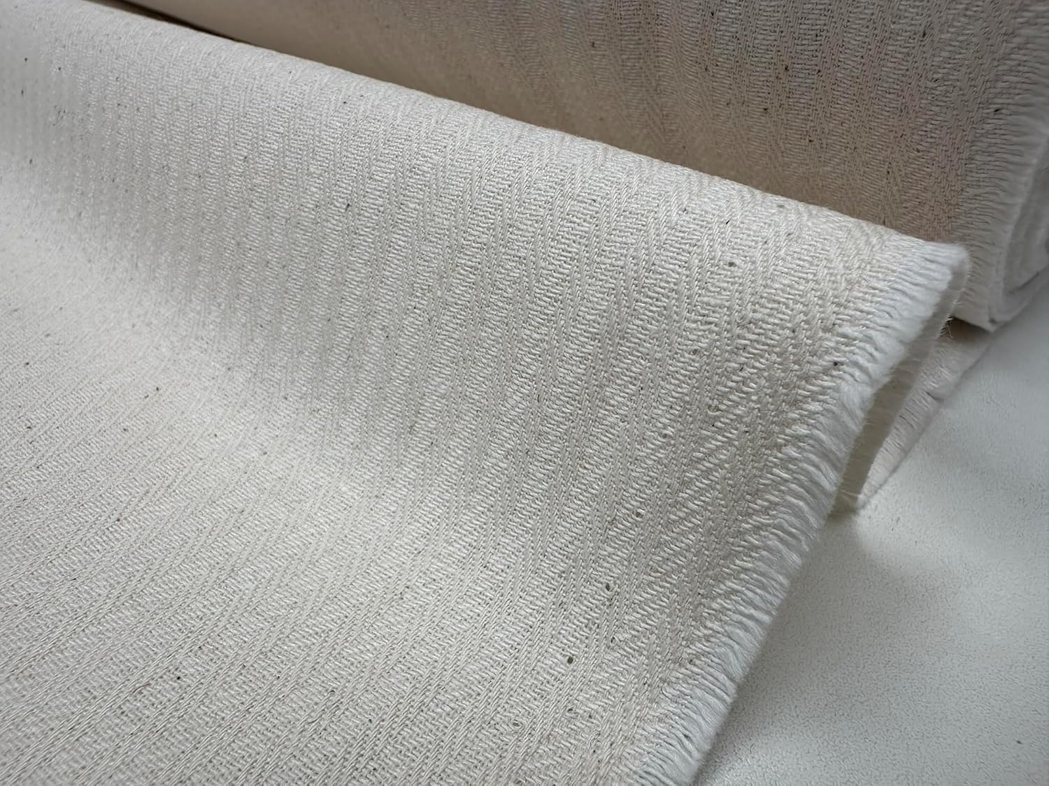 Herringbone Ticking Stripe Fabric Linen Look Cushion Material Striped Lines Home Decor Dressmaking - 140cm Wide (Cream, 1 Metre)