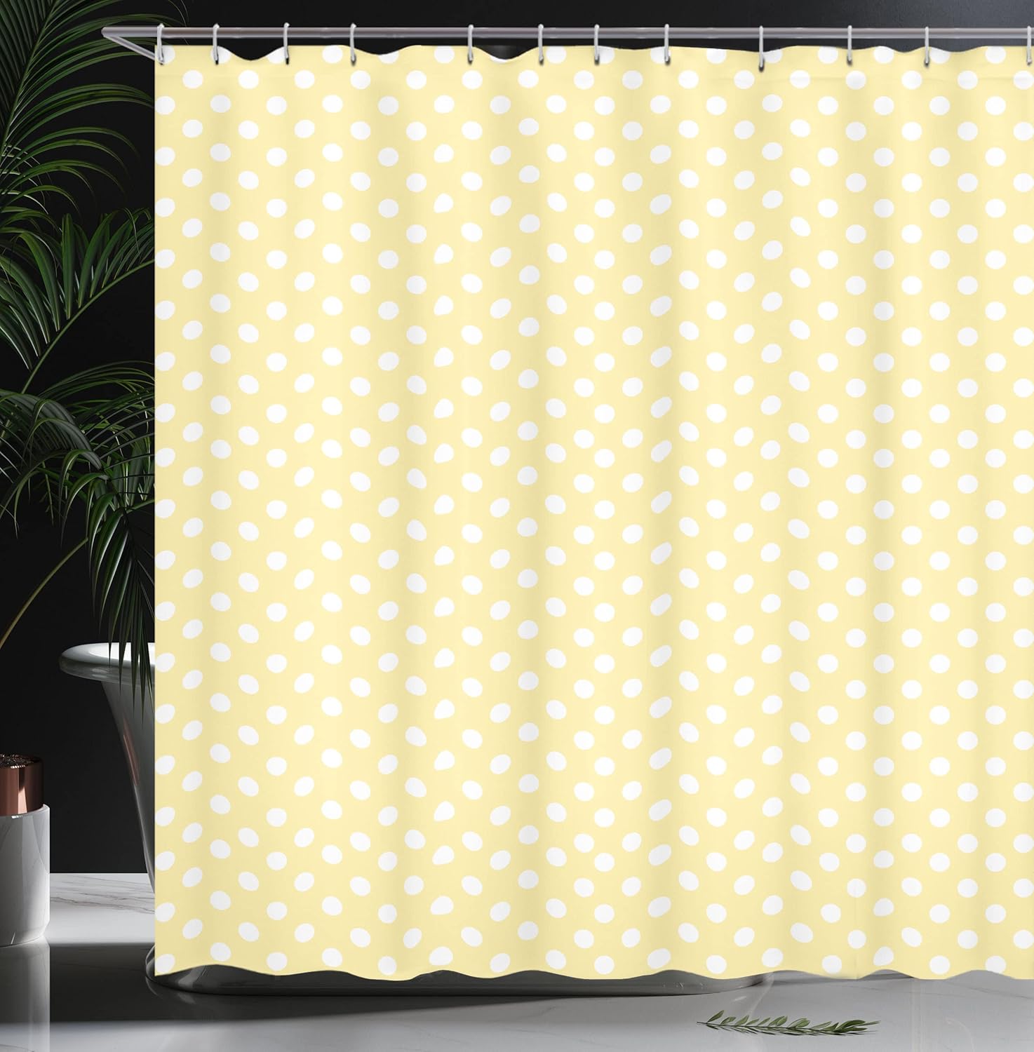 Ambesonne Polka Dots Shower Curtain, Nostalgic Pastel Polka Dots in Never Ending Path Vintage Old-Fashion Art, Cloth Fabric Bathroom Decor Set with Hooks, 69" W x 75" L, White Yellow