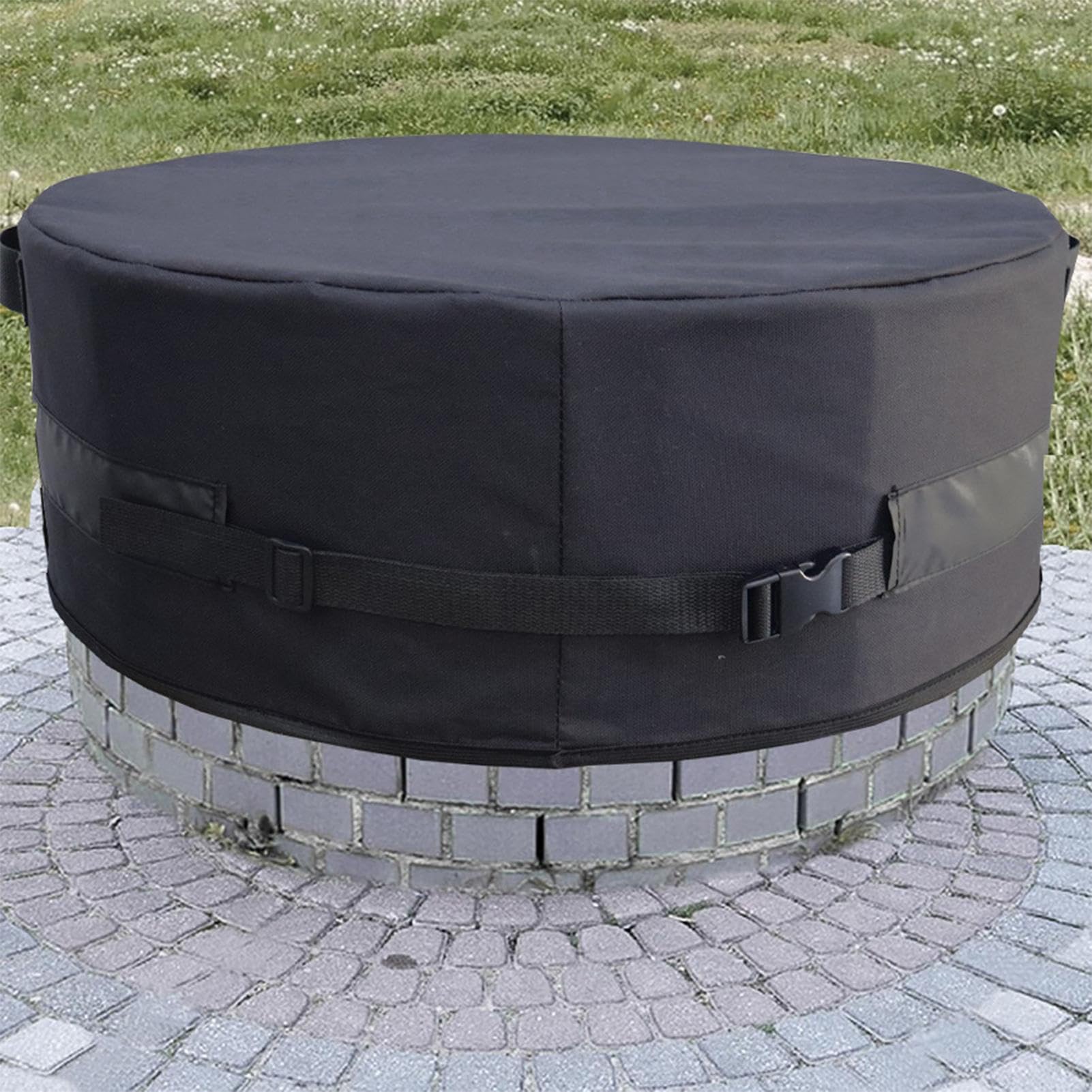Housse ronde pour brasero sur la terrasse - 600D Oxford réglable - Coupe-vent et à la poussière - Pour jardin, cour, terrasse, pelouse, prairie, etc