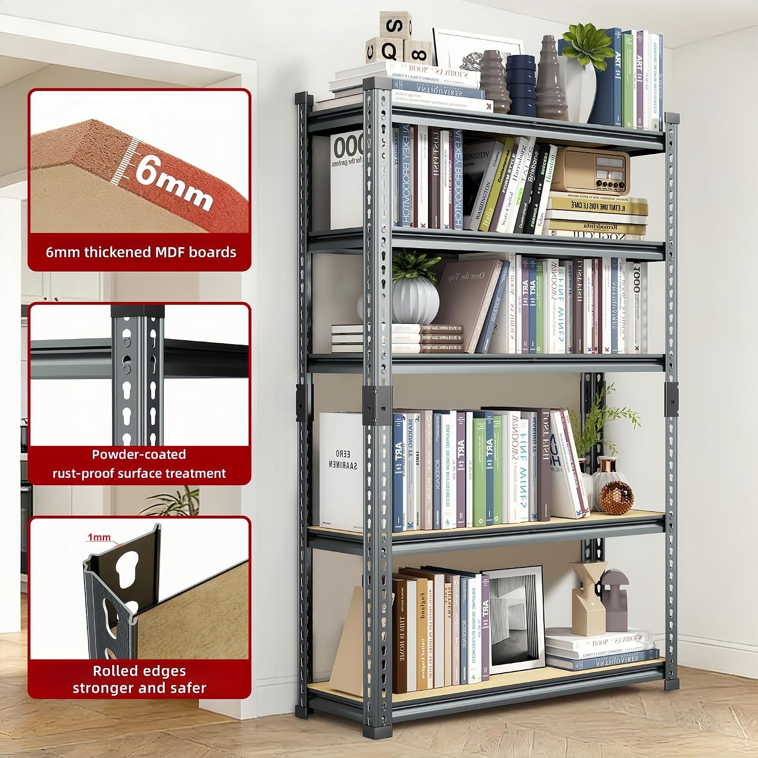 Garage Shelving Heavy Duty, 3000LBS Metal Storage Shelves 5 Tier, Adjustable Shelving Unit 46" W x 20" D x 72" H, Boltless Garage Storage Rack for Garage Basement, Pantry, Warehouse 2Pcs