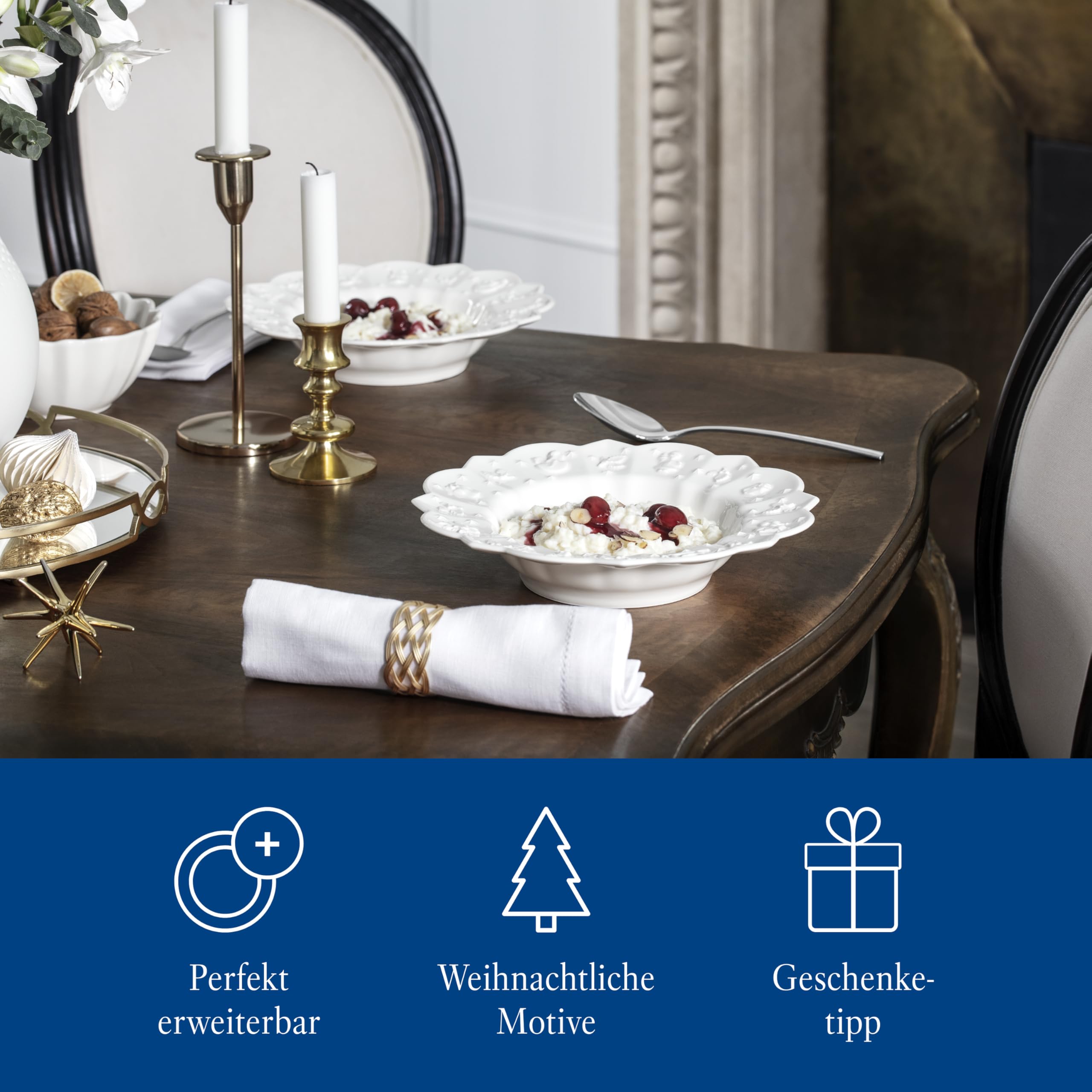 Villeroy & Boch – Toy's Delight Royal Classic Geschirr-Set 12 teilig Weiß, Spülmaschinenfest, Mikrowellensicher, Teller, Tellerset, Geschirrset 4 Personen, Weihnachtsgeschirr Toys, Premium Porcelain