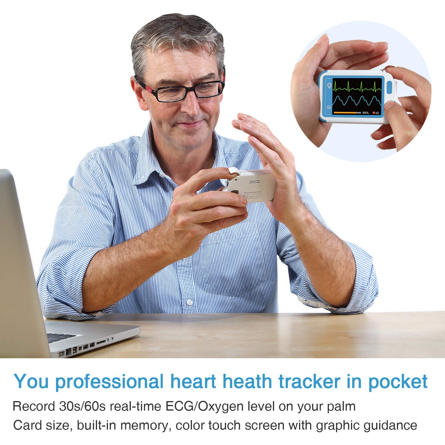 Wellue Heart Monitor, Bluetooth Heart Monitor, Portable Handheld Heart